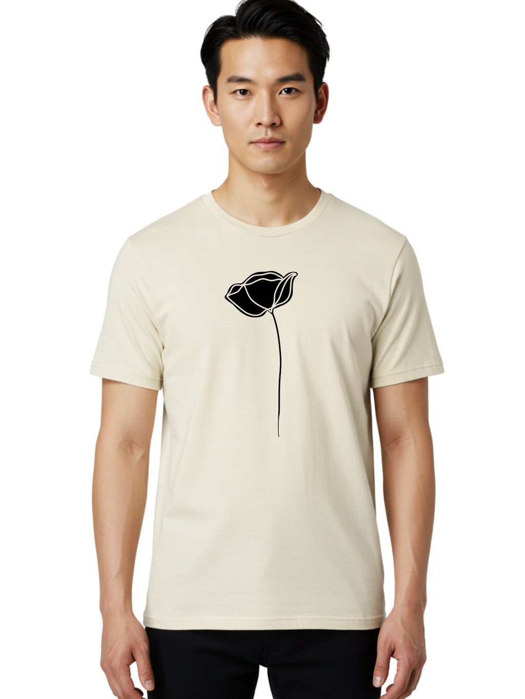 Flower-1 Men'S Graphic Tee, 100% Cotton, Comfortable Casual Summer Wear, Machine Washable, Simple Tulip, Minimalist Design, Line Art, Floral Illustration, Black Outline, Elegant Flower, Stylized Bloom, Modern Art Aac211