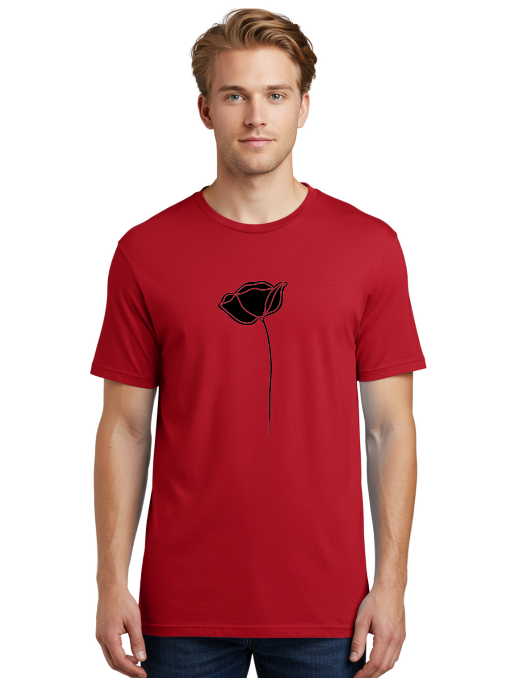 Flower-1 Men'S Graphic Tee, 100% Cotton, Comfortable Casual Summer Wear, Machine Washable, Simple Tulip, Minimalist Design, Line Art, Floral Illustration, Black Outline, Elegant Flower, Stylized Bloom, Modern Art Aac211
