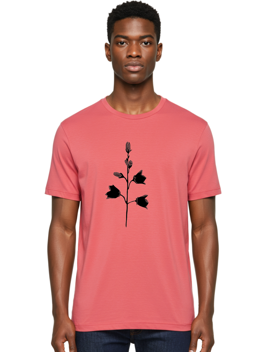 Flower-Silhouette Men'S Graphic Tee, 100% Cotton, Comfortable Casual Summer Wear, Machine Washable, Flower Silhouette, Botanical Illustration, Minimalist Design, Floral Artwork, Simple Shapes, Elegant Stems, Leaves And Flowers Aac212