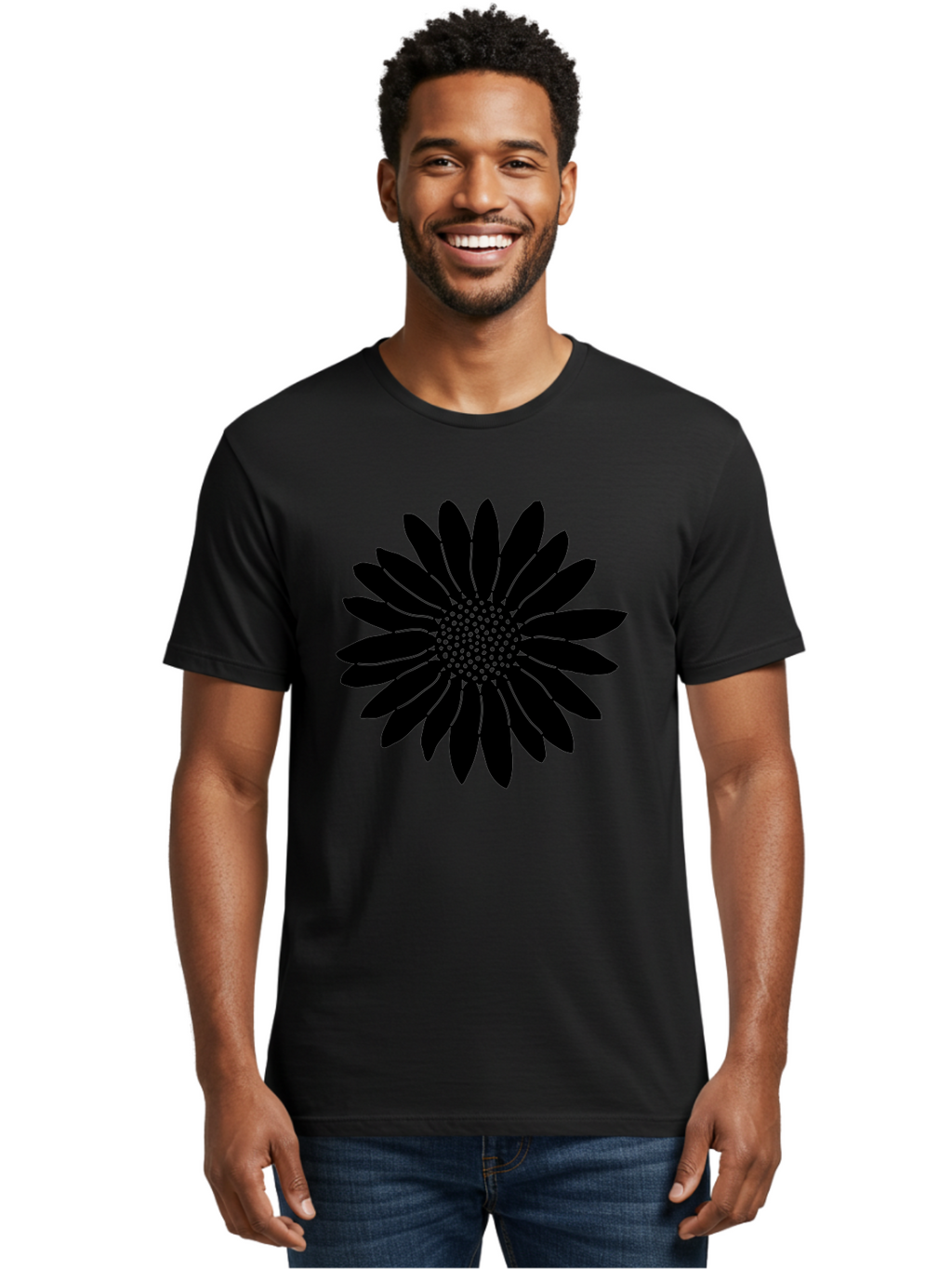 Flower Men'S Graphic Tee, 100% Cotton, Comfortable Casual Summer Wear, Machine Washable, Gerbera Daisy, Flower Silhouette, Floral Design, Black And Green, Minimalist Art, Modern Illustration, Stylized Bloom, Graphic Design Element, Aac213