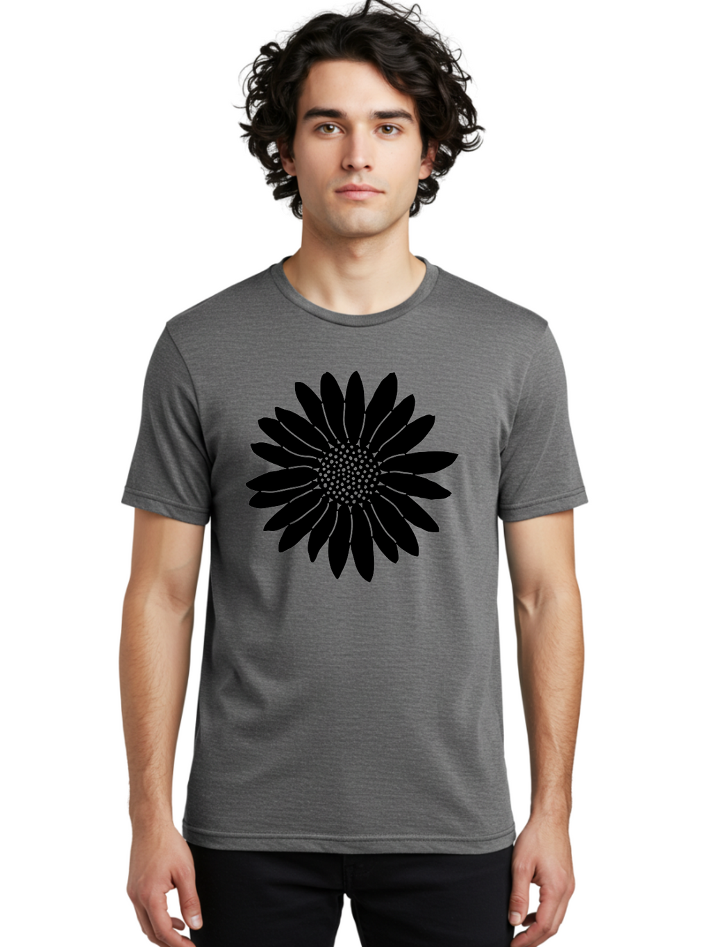 Flower Men'S Graphic Tee, 100% Cotton, Comfortable Casual Summer Wear, Machine Washable, Gerbera Daisy, Flower Silhouette, Floral Design, Black And Green, Minimalist Art, Modern Illustration, Stylized Bloom, Graphic Design Element, Aac213
