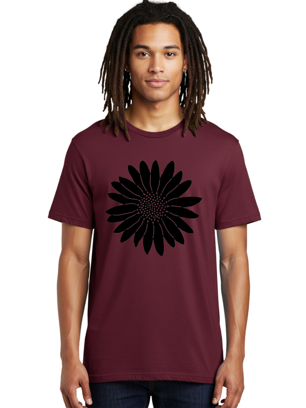 Flower Men'S Graphic Tee, 100% Cotton, Comfortable Casual Summer Wear, Machine Washable, Gerbera Daisy, Flower Silhouette, Floral Design, Black And Green, Minimalist Art, Modern Illustration, Stylized Bloom, Graphic Design Element, Aac213