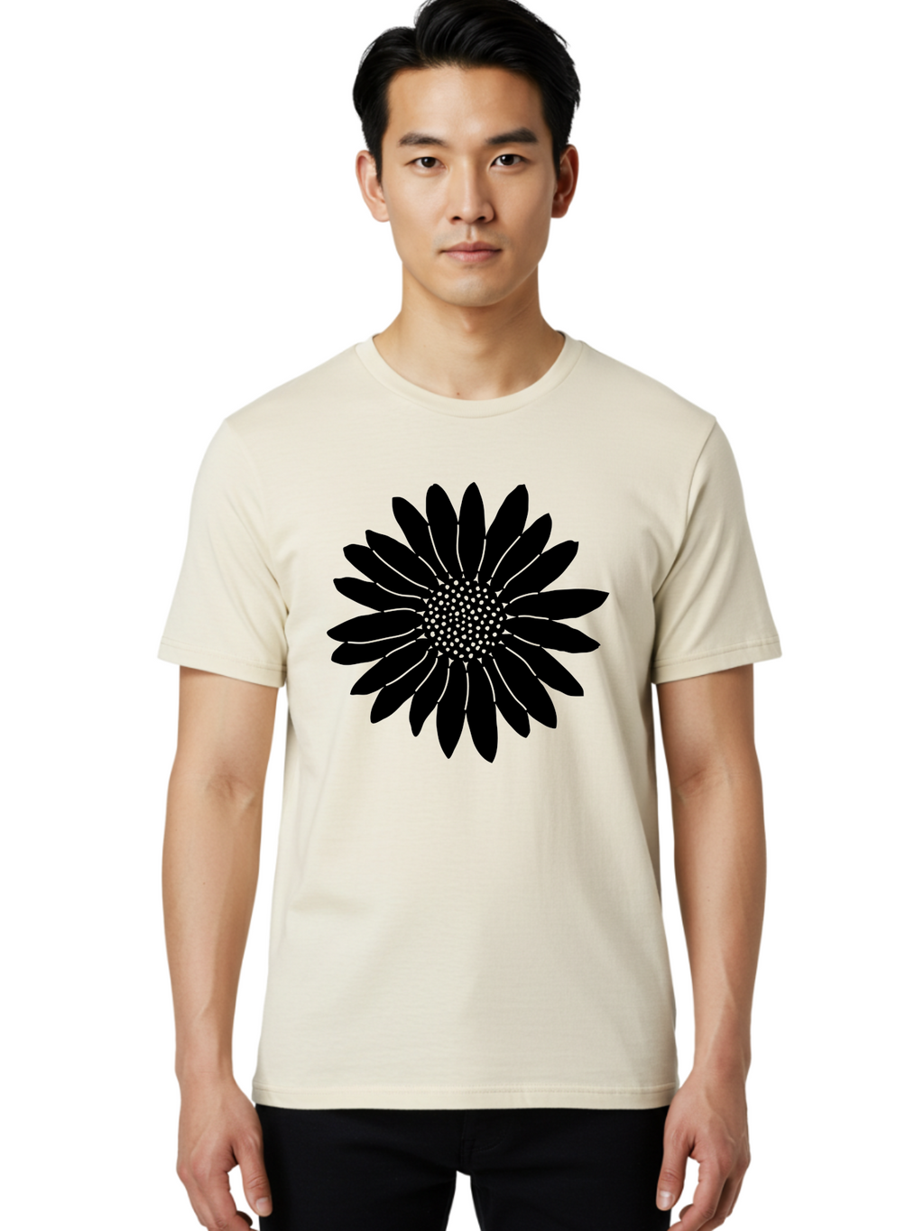 Flower Men'S Graphic Tee, 100% Cotton, Comfortable Casual Summer Wear, Machine Washable, Gerbera Daisy, Flower Silhouette, Floral Design, Black And Green, Minimalist Art, Modern Illustration, Stylized Bloom, Graphic Design Element, Aac213
