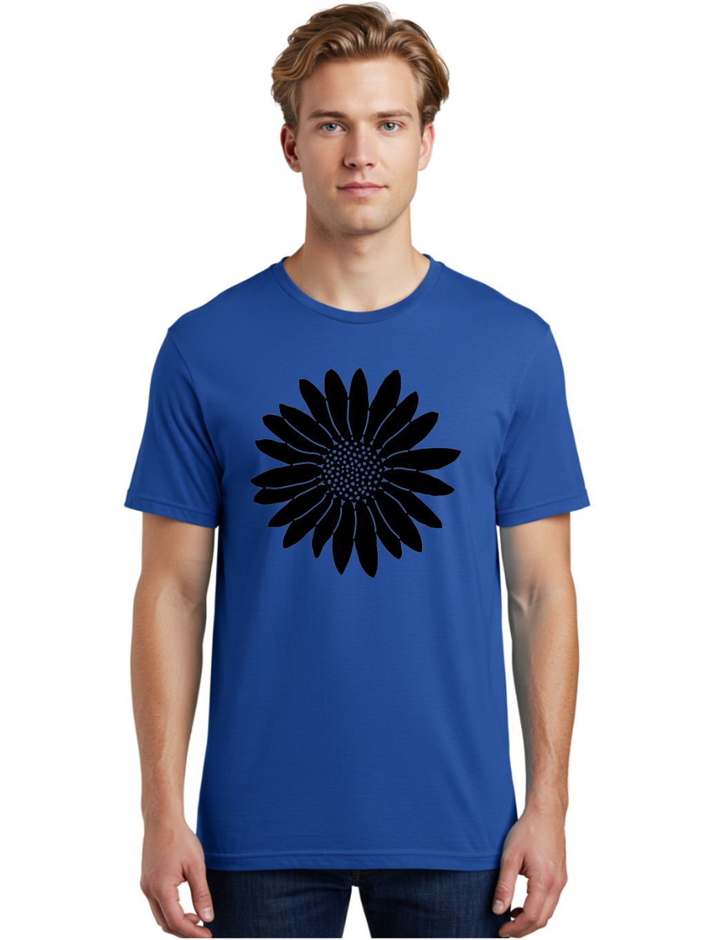 Flower Men'S Graphic Tee, 100% Cotton, Comfortable Casual Summer Wear, Machine Washable, Gerbera Daisy, Flower Silhouette, Floral Design, Black And Green, Minimalist Art, Modern Illustration, Stylized Bloom, Graphic Design Element, Aac213
