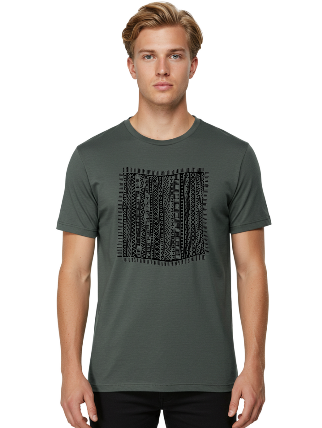 Geometric-Pattern Men'S Graphic Tee, 100% Cotton, Comfortable Casual Summer Wear, Machine Washable, Geometric Shapes, Tribal Patterns, Abstract Design, Ethnic Motifs, Traditional Textiles, Cultural Heritage, Symbolic Elements Aac214