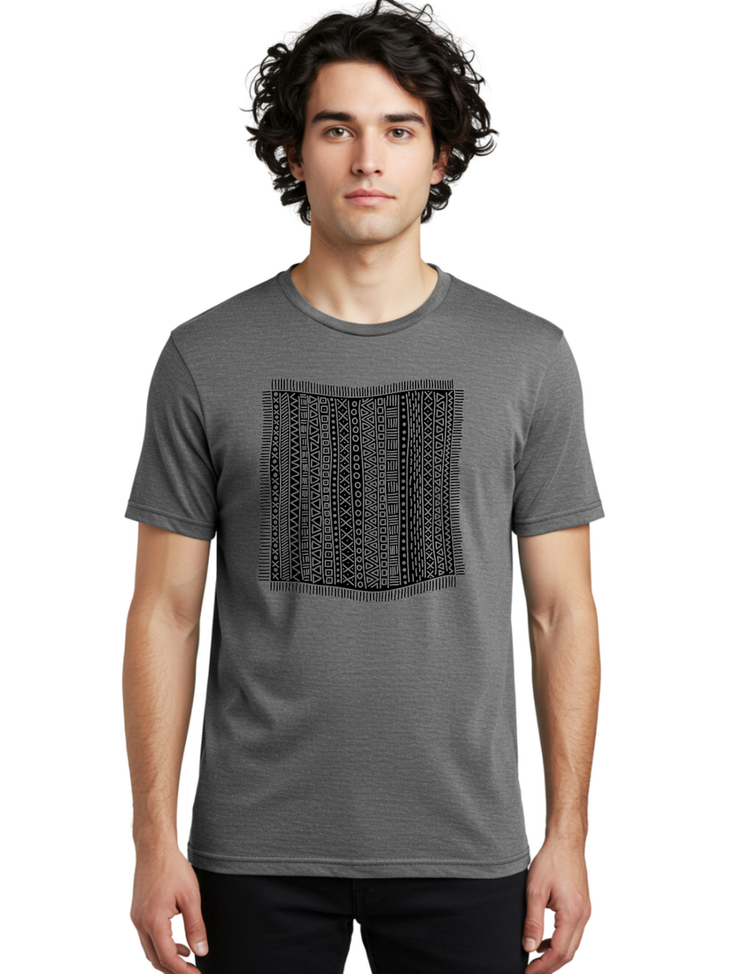 Geometric-Pattern Men'S Graphic Tee, 100% Cotton, Comfortable Casual Summer Wear, Machine Washable, Geometric Shapes, Tribal Patterns, Abstract Design, Ethnic Motifs, Traditional Textiles, Cultural Heritage, Symbolic Elements Aac214