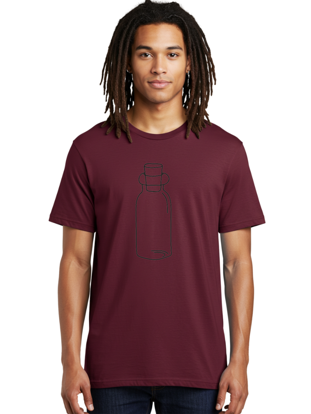 Glass-Bottle Men'S Graphic Tee, 100% Cotton, Comfortable Casual Summer Wear, Machine Washable, Simple Line Drawing, Minimalist Design, Apothecary Bottle, Vintage Style, Cork Stopper, Black Outline, Elegant Shape, Classic Bottle Design Aac215