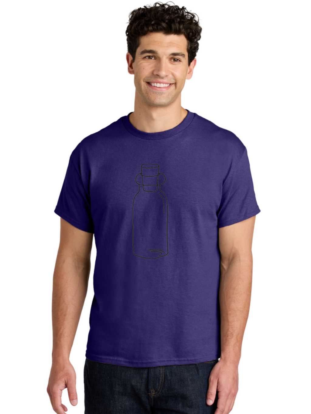 Glass-Bottle Men'S Graphic Tee, 100% Cotton, Comfortable Casual Summer Wear, Machine Washable, Simple Line Drawing, Minimalist Design, Apothecary Bottle, Vintage Style, Cork Stopper, Black Outline, Elegant Shape, Classic Bottle Design Aac215