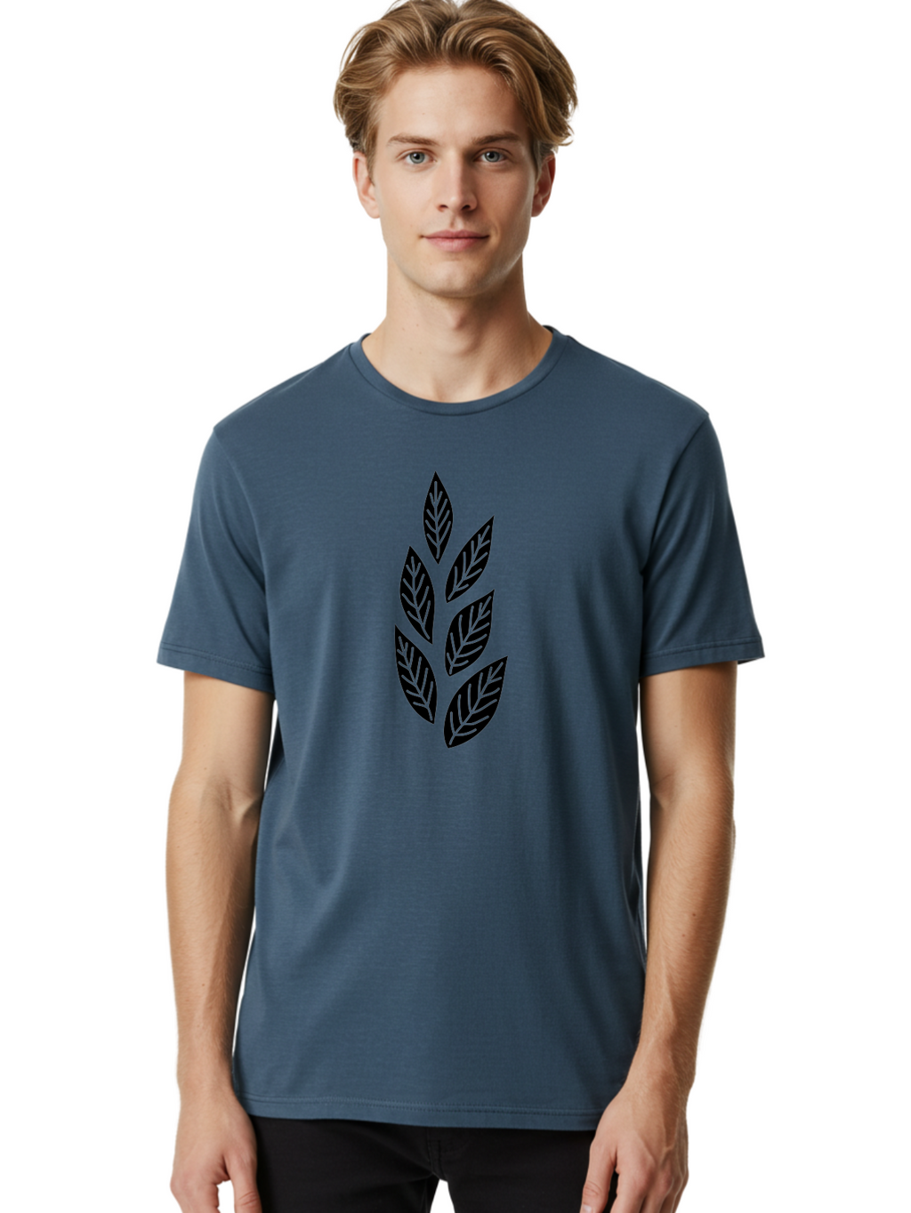 Leaf-Silhouette Men'S Graphic Tee, 100% Cotton, Comfortable Casual Summer Wear, Machine Washable, Black Leaves, Leaf Pattern, Leaf Design, Foliage, Nature-Inspired Graphics, Leafy Motif, Simple Shapes, Minimalist Art Aac219