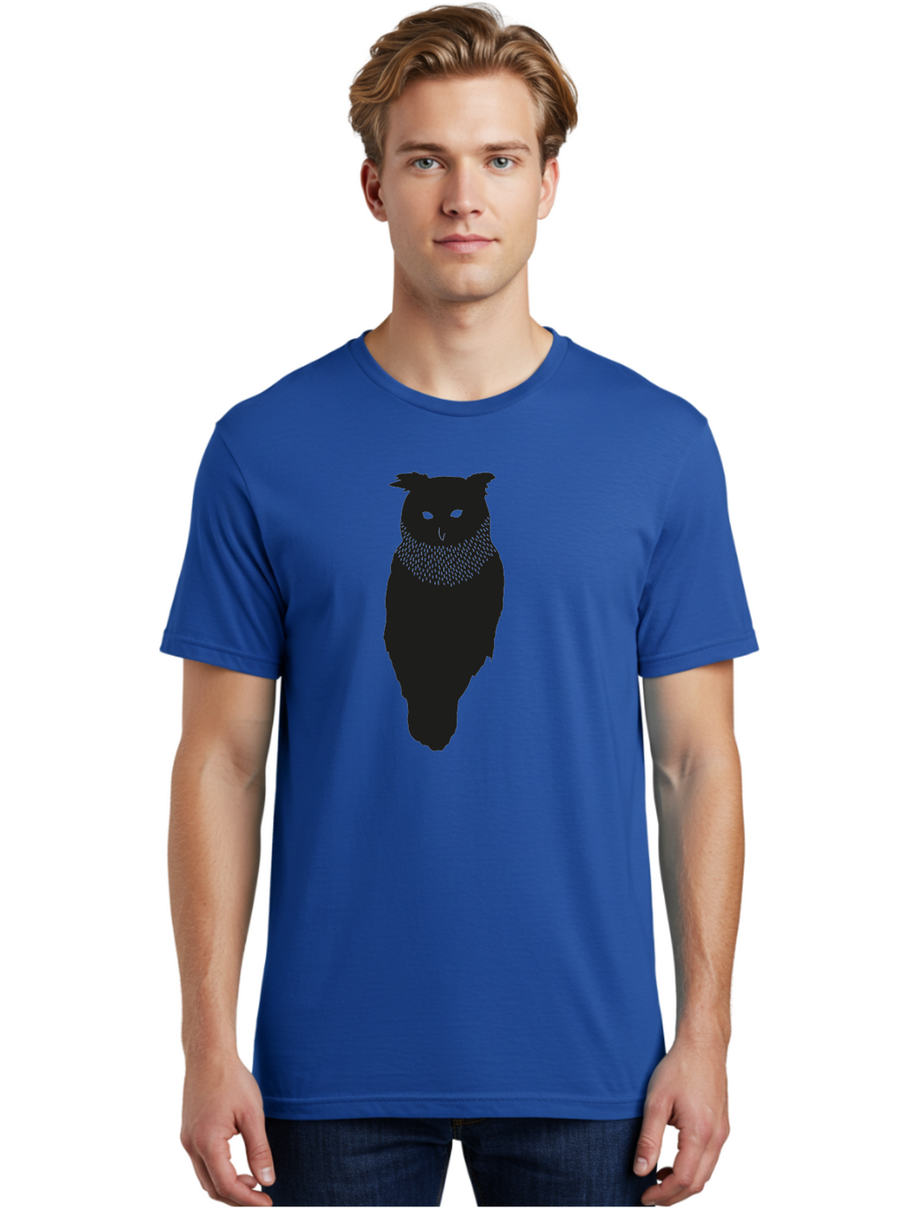 Owl-Silhouette Men'S Graphic Tee, 100% Cotton, Comfortable Casual Summer Wear, Machine Washable, Owl Silhouette, Black Owl, Glowing Eyes, Textured Feathers, Mysterious Animal, Nocturnal Bird, Wildlife Illustration, Symbolic Creature, Dark Art Aac224