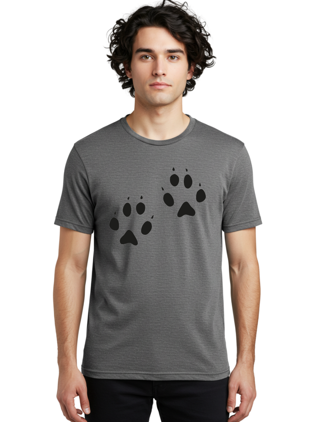 Paw-Prints Men'S Graphic Tee, 100% Cotton, Comfortable Casual Summer Wear, Machine Washable, Cat Paw Prints, Animal Tracks, Paw Print Design, Black Silhouettes, Simple Graphics, Vector Graphics, Pet Theme, Feline Footprints Aac225