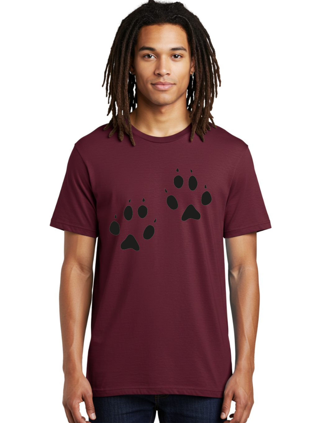 Paw-Prints Men'S Graphic Tee, 100% Cotton, Comfortable Casual Summer Wear, Machine Washable, Cat Paw Prints, Animal Tracks, Paw Print Design, Black Silhouettes, Simple Graphics, Vector Graphics, Pet Theme, Feline Footprints Aac225
