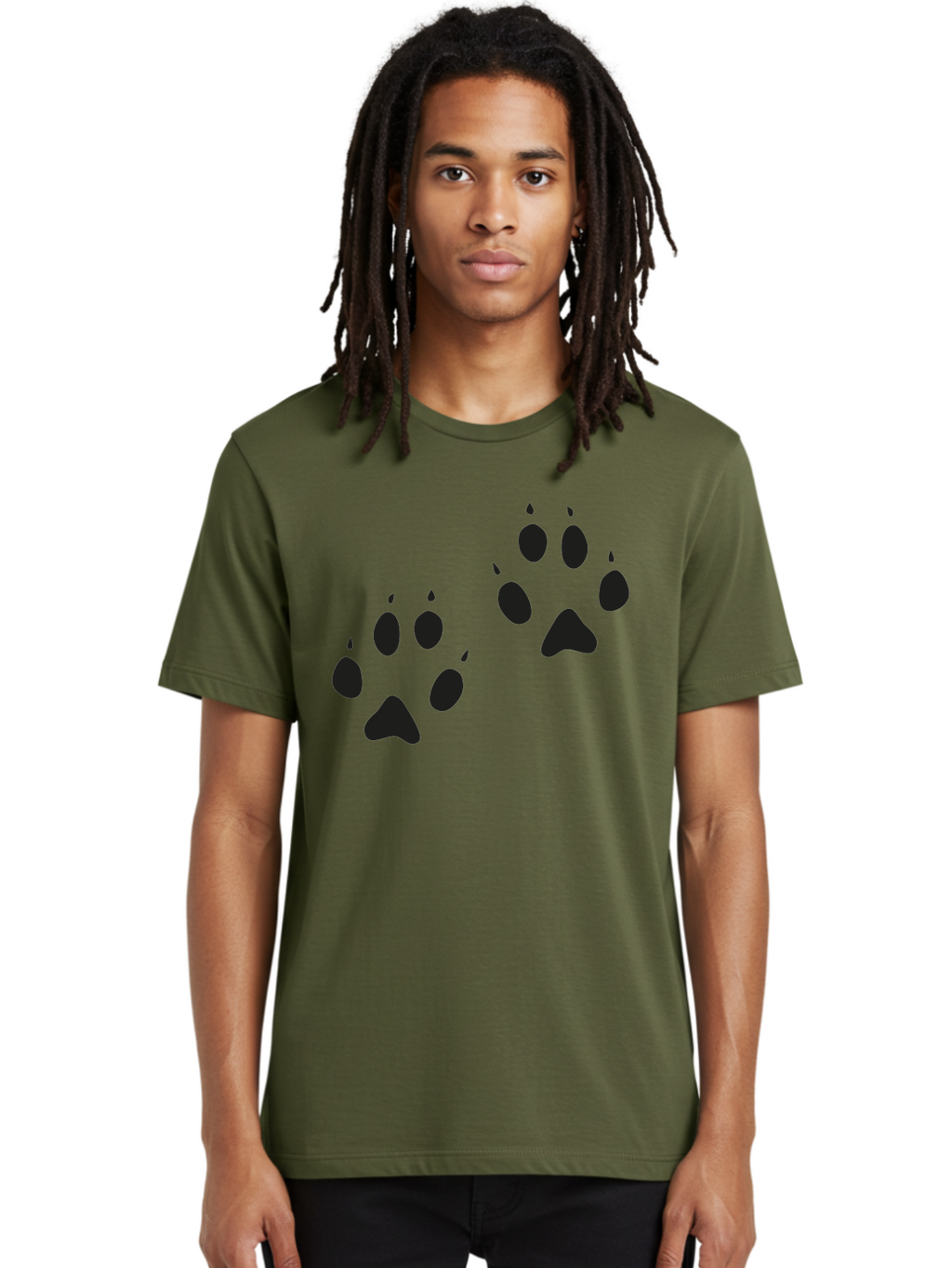 Paw-Prints Men'S Graphic Tee, 100% Cotton, Comfortable Casual Summer Wear, Machine Washable, Cat Paw Prints, Animal Tracks, Paw Print Design, Black Silhouettes, Simple Graphics, Vector Graphics, Pet Theme, Feline Footprints Aac225