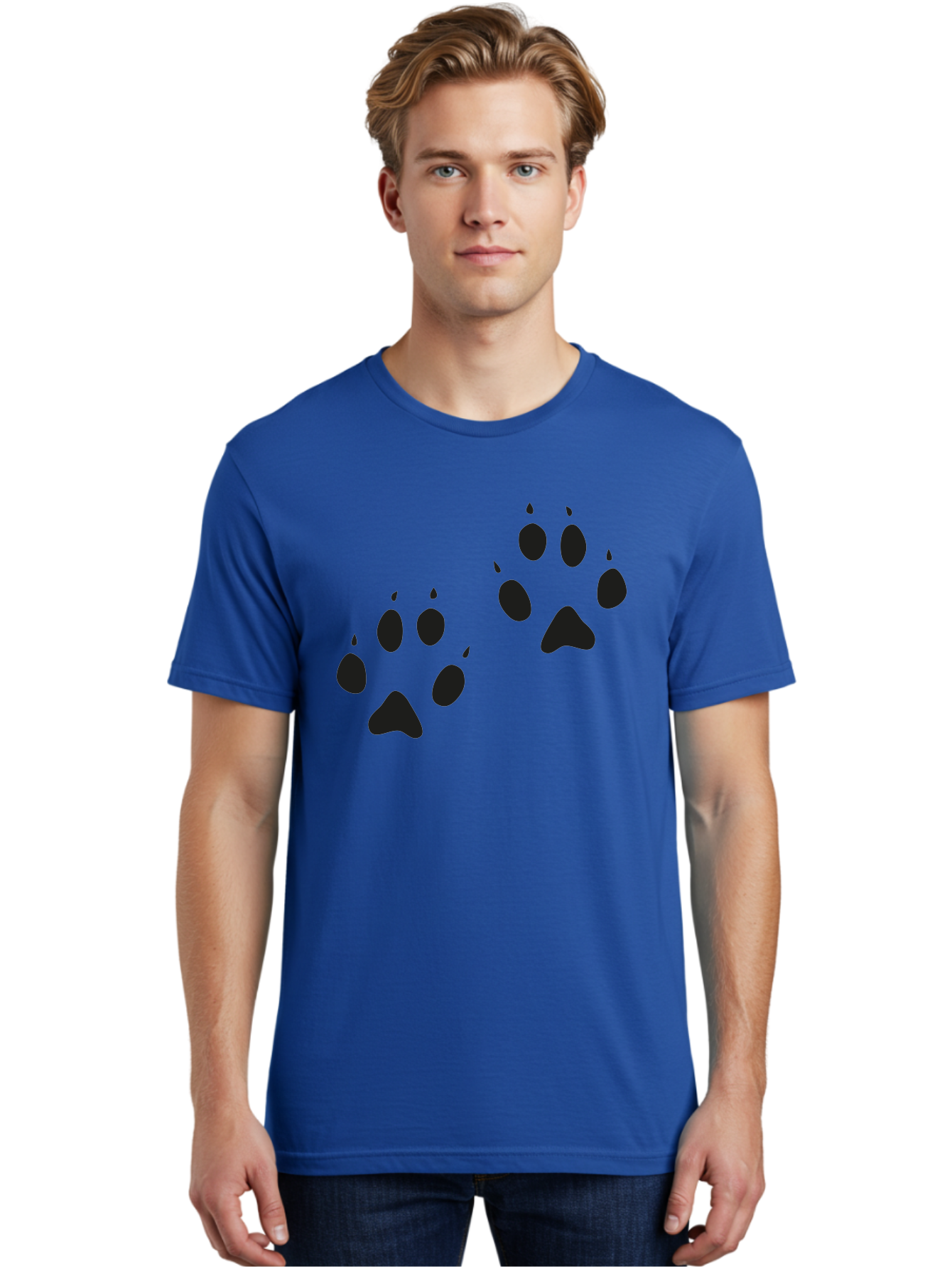Paw-Prints Men'S Graphic Tee, 100% Cotton, Comfortable Casual Summer Wear, Machine Washable, Cat Paw Prints, Animal Tracks, Paw Print Design, Black Silhouettes, Simple Graphics, Vector Graphics, Pet Theme, Feline Footprints Aac225
