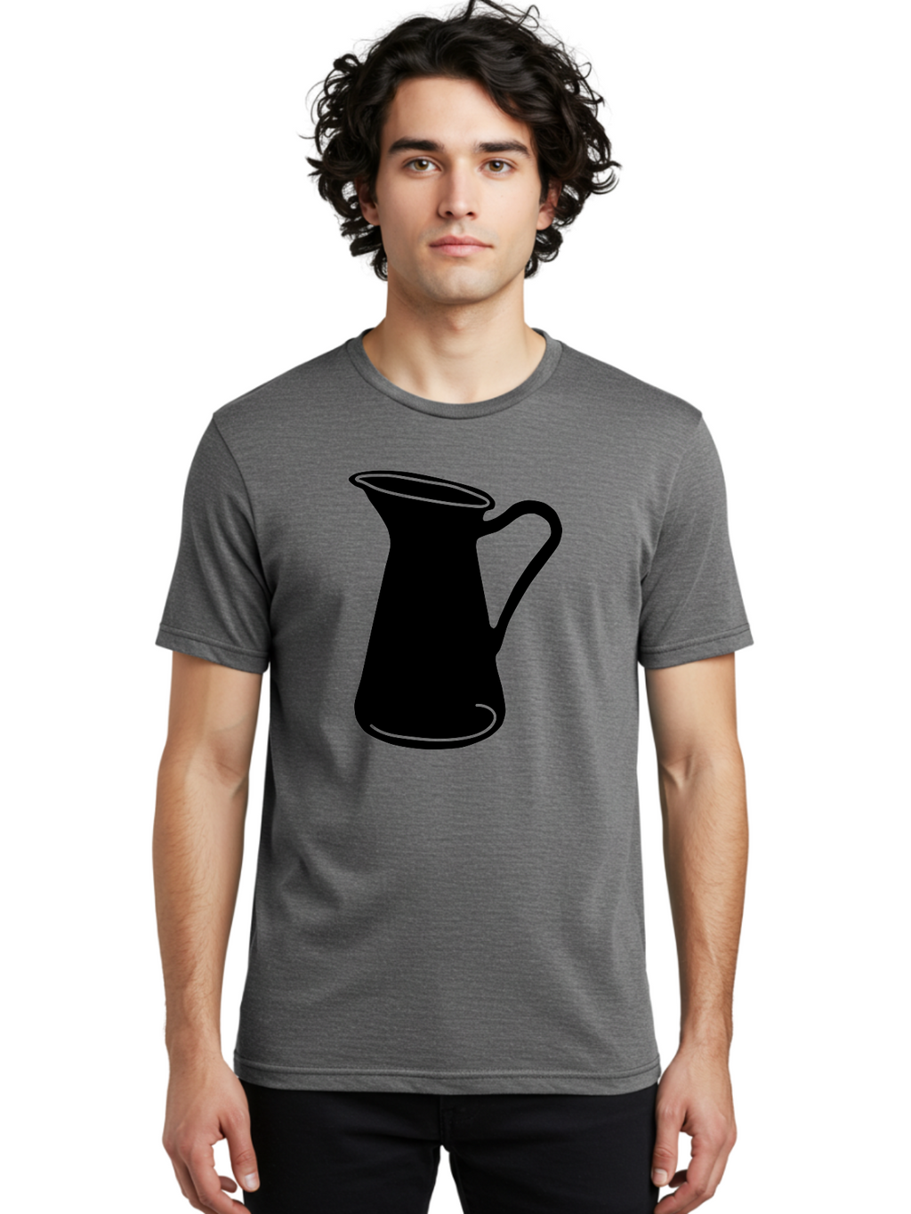 Pitcher Men'S Graphic Tee, 100% Cotton, Comfortable Casual Summer Wear, Machine Washable, Pitcher Silhouette, Minimalist Design, Coffee Pitcher, Jug, Single Handle, Simple Shape, Modern Illustration, Black And Green Aac226