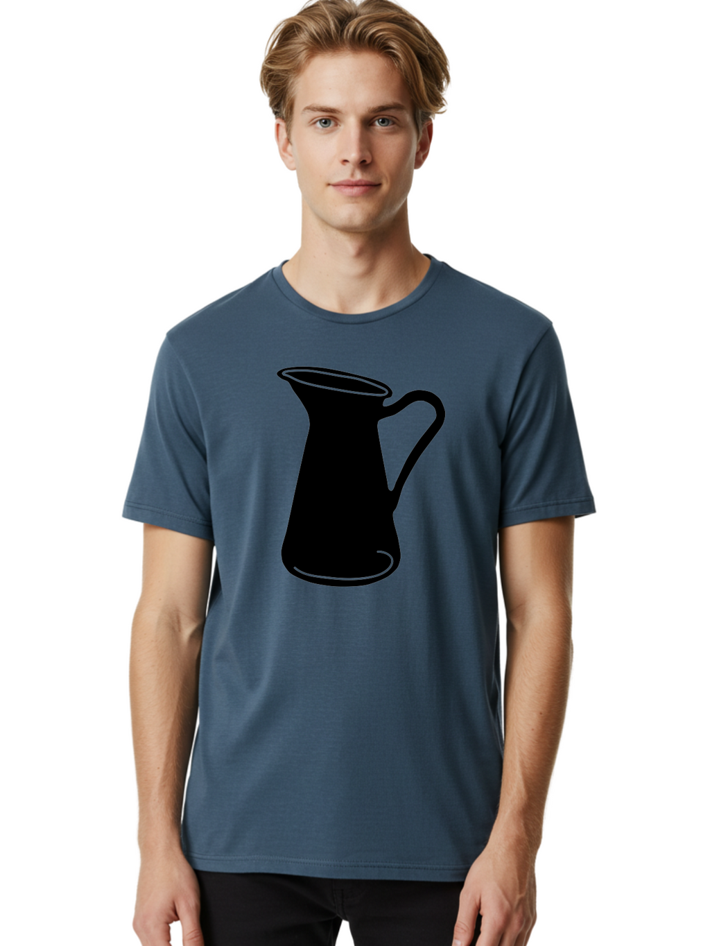 Pitcher Men'S Graphic Tee, 100% Cotton, Comfortable Casual Summer Wear, Machine Washable, Pitcher Silhouette, Minimalist Design, Coffee Pitcher, Jug, Single Handle, Simple Shape, Modern Illustration, Black And Green Aac226