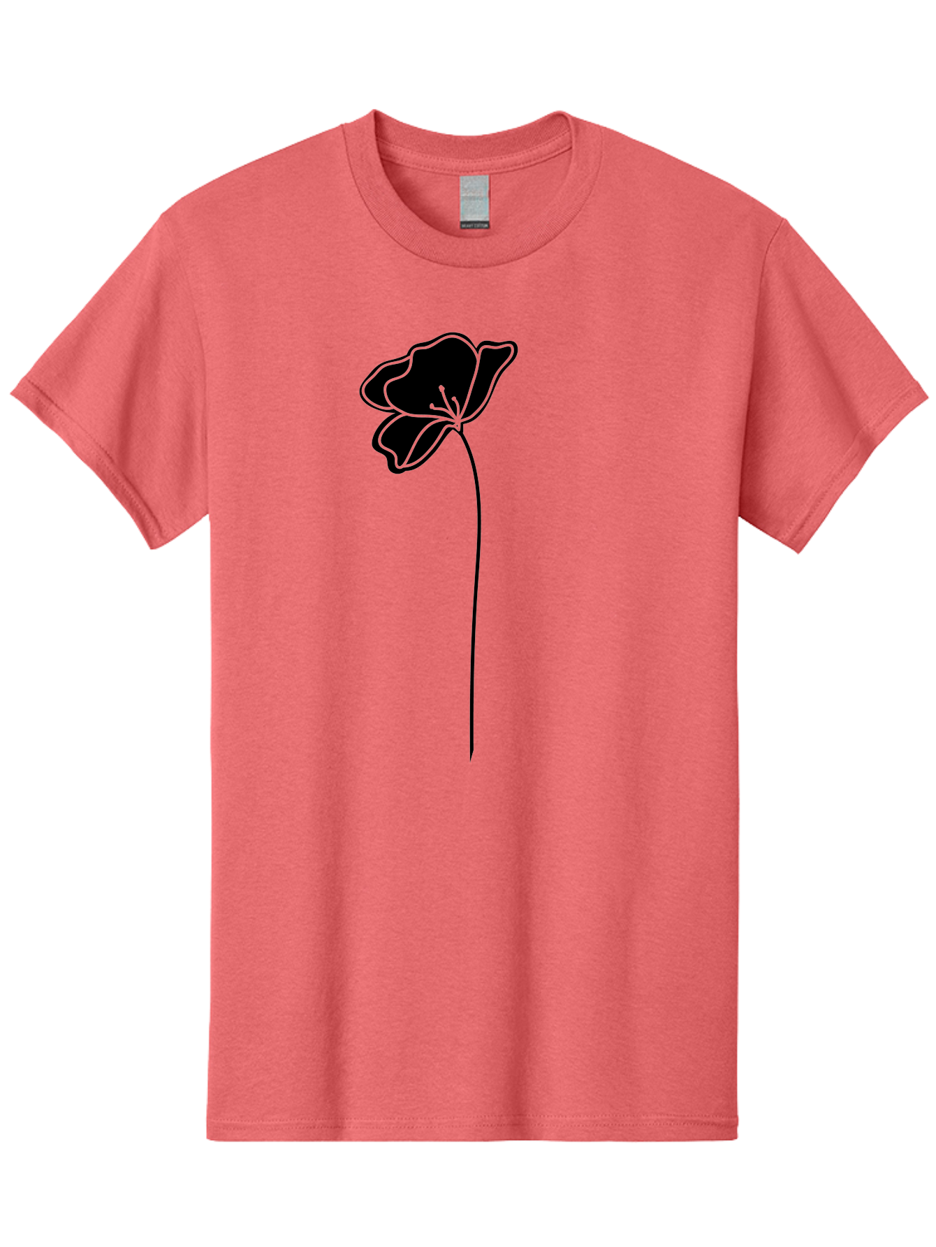 Poppy Men'S Graphic Tee, 100% Cotton, Comfortable Casual Summer Wear, Machine Washable, Silhouette Of A Flower, Simple Design, Minimalist Art, Outline Of A Bloom, Delicate Stem, Black And Green Color Scheme, Elegant Graphics Aac229
