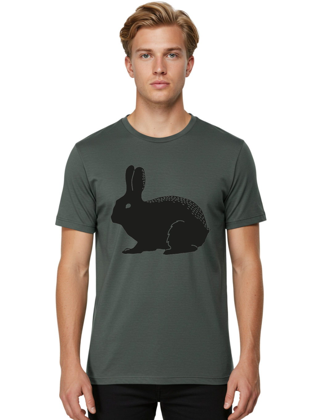Rabbit-Silhouette Men'S Graphic Tee, 100% Cotton, Comfortable Casual Summer Wear, Machine Washable, Black Rabbit Silhouette, Rabbit Illustration, Cute Bunny, Animal Silhouette, Wildlife Art, Nature Design, Simple Graphics Aac230