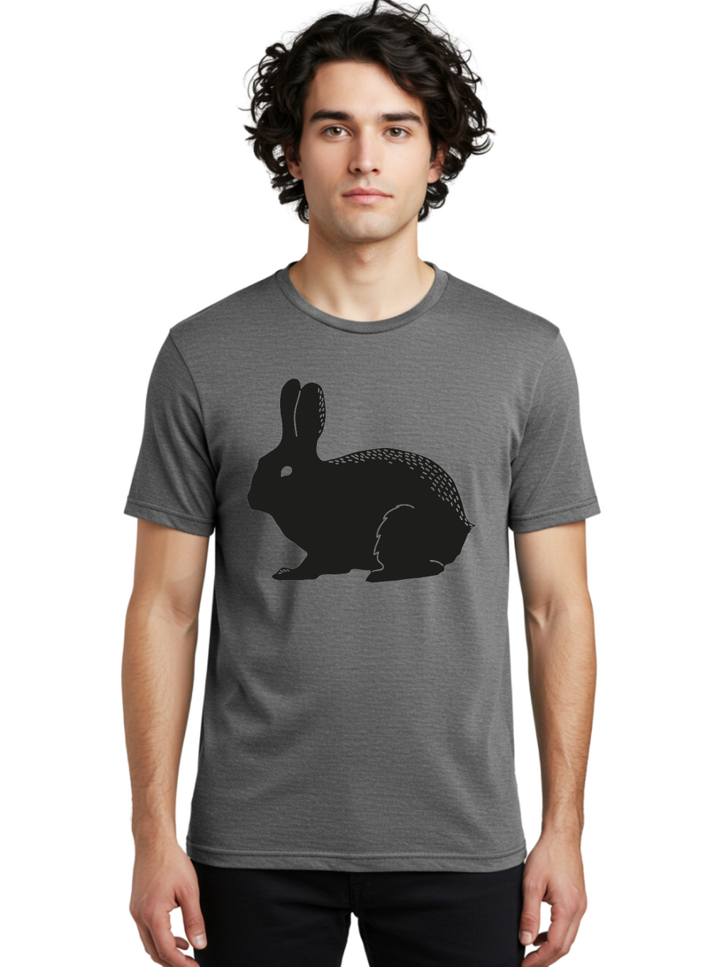 Rabbit-Silhouette Men'S Graphic Tee, 100% Cotton, Comfortable Casual Summer Wear, Machine Washable, Black Rabbit Silhouette, Rabbit Illustration, Cute Bunny, Animal Silhouette, Wildlife Art, Nature Design, Simple Graphics Aac230