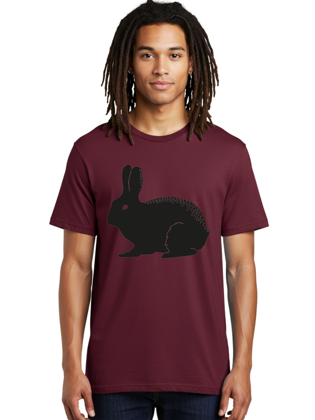 Rabbit-Silhouette Men'S Graphic Tee, 100% Cotton, Comfortable Casual Summer Wear, Machine Washable, Black Rabbit Silhouette, Rabbit Illustration, Cute Bunny, Animal Silhouette, Wildlife Art, Nature Design, Simple Graphics Aac230