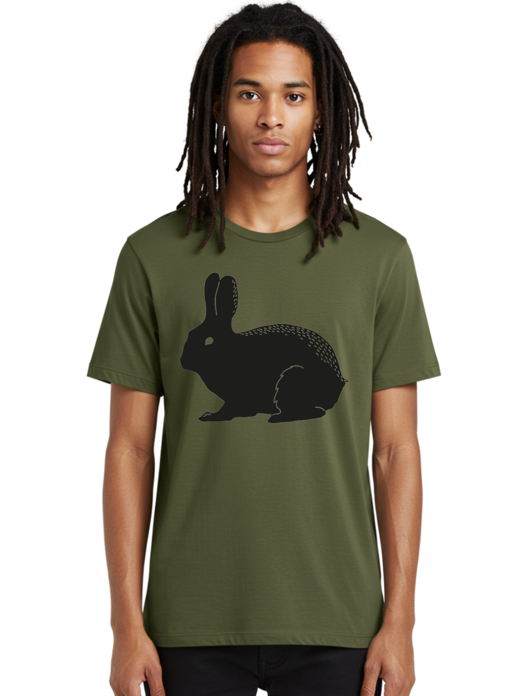 Rabbit-Silhouette Men'S Graphic Tee, 100% Cotton, Comfortable Casual Summer Wear, Machine Washable, Black Rabbit Silhouette, Rabbit Illustration, Cute Bunny, Animal Silhouette, Wildlife Art, Nature Design, Simple Graphics Aac230