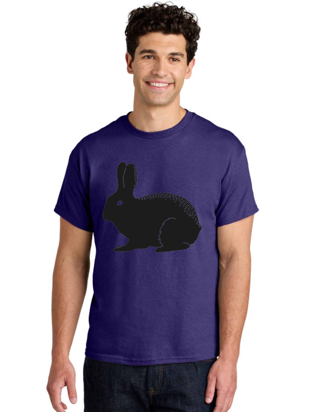 Rabbit-Silhouette Men'S Graphic Tee, 100% Cotton, Comfortable Casual Summer Wear, Machine Washable, Black Rabbit Silhouette, Rabbit Illustration, Cute Bunny, Animal Silhouette, Wildlife Art, Nature Design, Simple Graphics Aac230