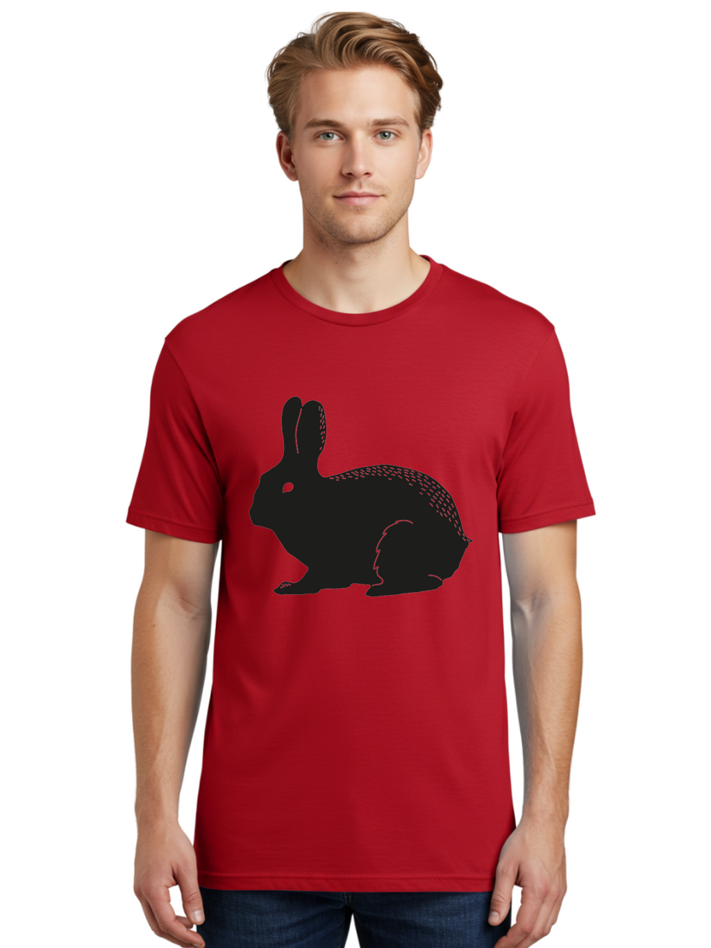 Rabbit-Silhouette Men'S Graphic Tee, 100% Cotton, Comfortable Casual Summer Wear, Machine Washable, Black Rabbit Silhouette, Rabbit Illustration, Cute Bunny, Animal Silhouette, Wildlife Art, Nature Design, Simple Graphics Aac230