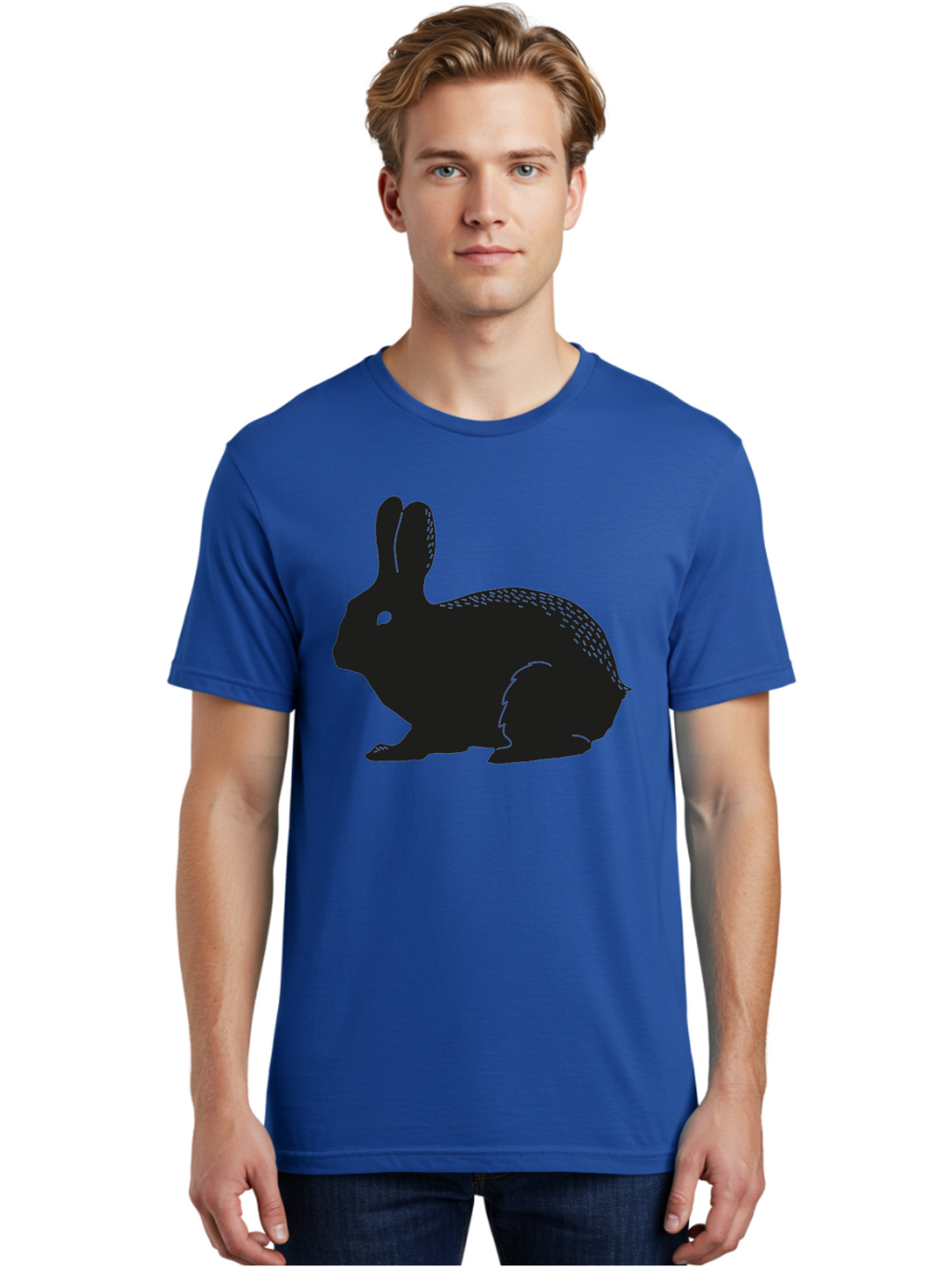 Rabbit-Silhouette Men'S Graphic Tee, 100% Cotton, Comfortable Casual Summer Wear, Machine Washable, Black Rabbit Silhouette, Rabbit Illustration, Cute Bunny, Animal Silhouette, Wildlife Art, Nature Design, Simple Graphics Aac230