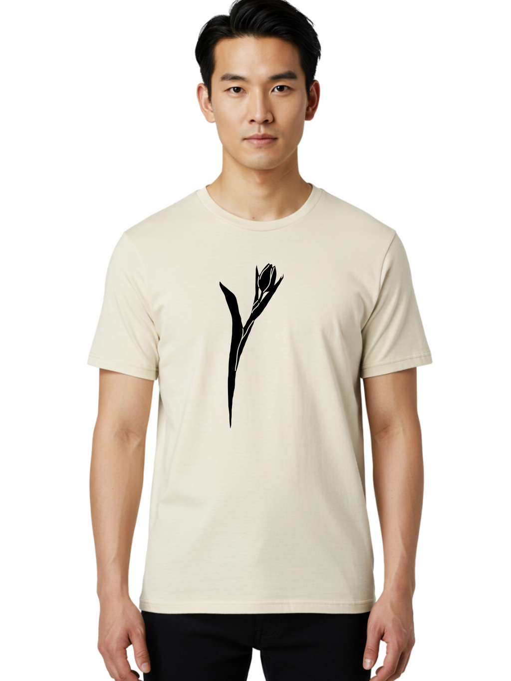 Rose-Silhouette Men'S Graphic Tee, 100% Cotton, Comfortable Casual Summer Wear, Machine Washable, Simple Rose Silhouette, Minimalist Design, Black Rose, Green Background, Monochrome Artwork, Elegant Graphics, Floral Symbol Aac234