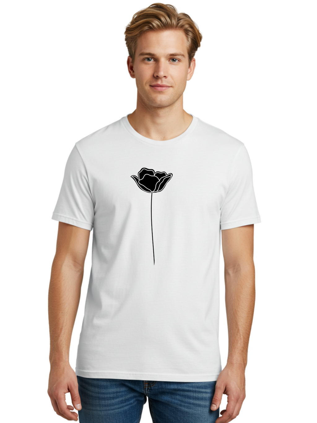 Rose Men'S Graphic Tee, 100% Cotton, Comfortable Casual Summer Wear, Machine Washable, Black Rose, Minimalist Design, Simple Illustration, Flower Symbol, Elegant Graphics, Modern Art, Rose Silhouette, Floral Icon Aac235