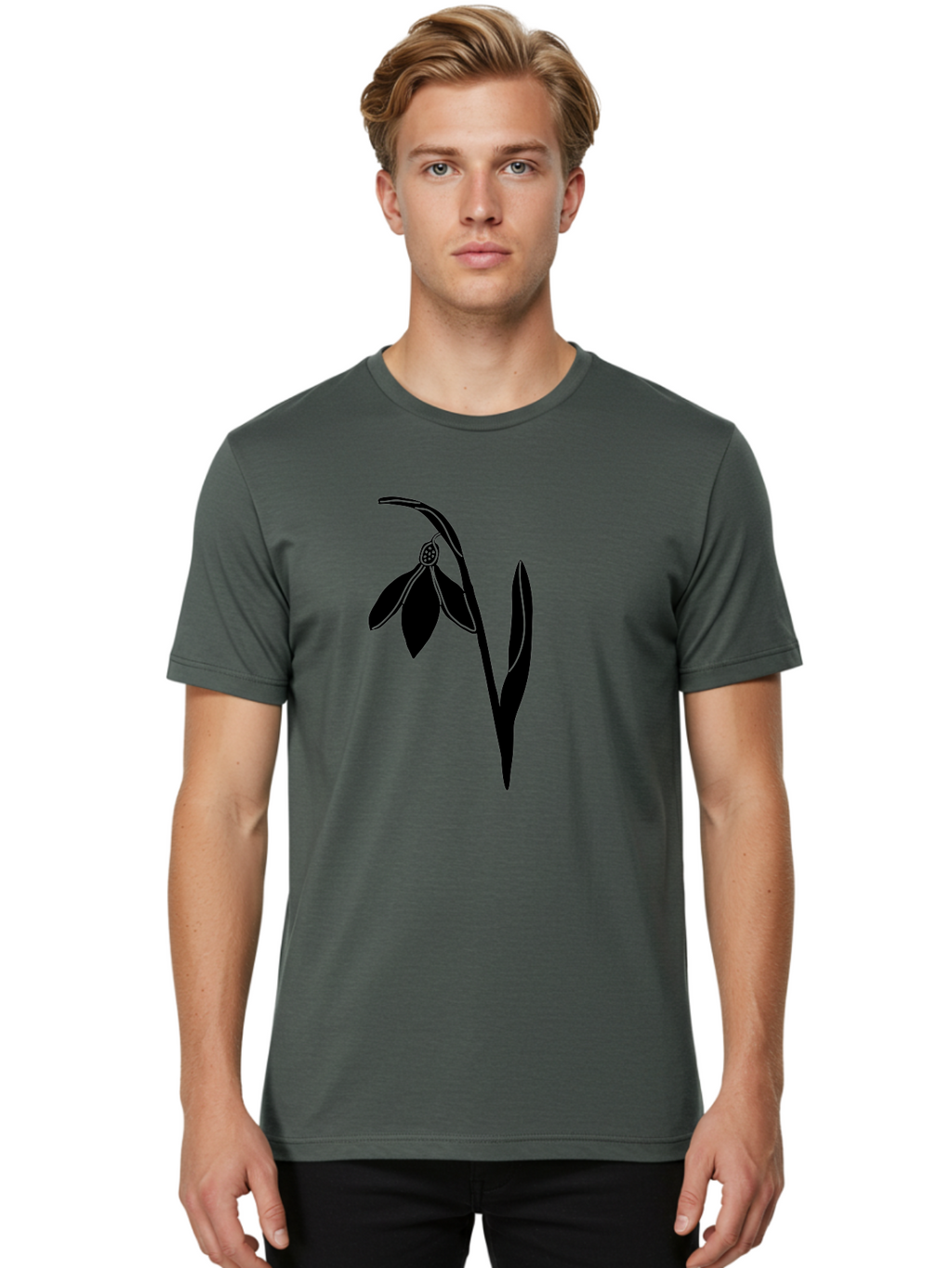 Snowdrop-1 Men'S Graphic Tee, 100% Cotton, Comfortable Casual Summer Wear, Machine Washable, Snowdrop Flower, Floral Illustration, Botanical Art, Simple Design, Elegant Lines, Delicate Petals, Minimalist Style, Symbolic Flower, Winter Blooms Aac236