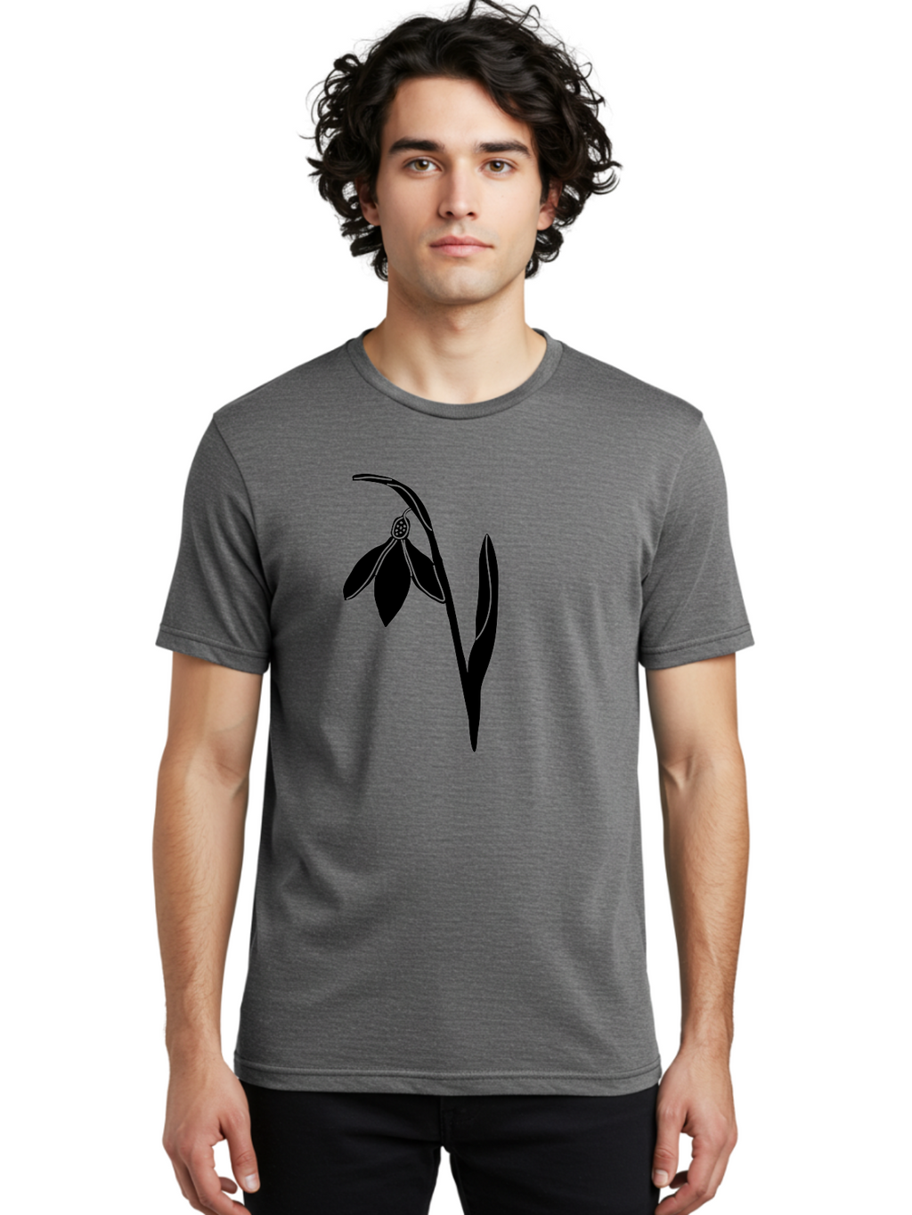 Snowdrop-1 Men'S Graphic Tee, 100% Cotton, Comfortable Casual Summer Wear, Machine Washable, Snowdrop Flower, Floral Illustration, Botanical Art, Simple Design, Elegant Lines, Delicate Petals, Minimalist Style, Symbolic Flower, Winter Blooms Aac236