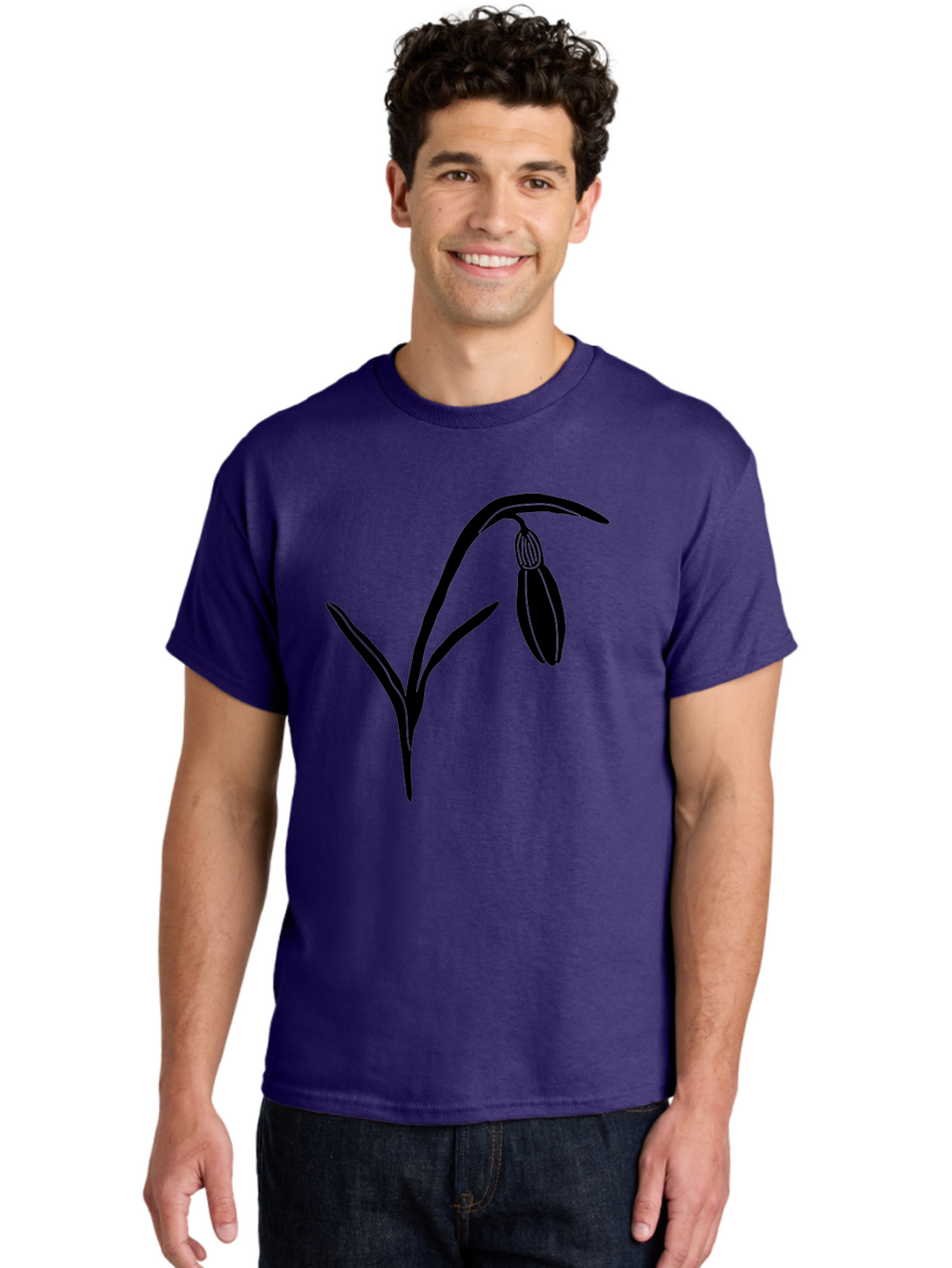 Snowdrop Men'S Graphic Tee, 100% Cotton, Comfortable Casual Summer Wear, Machine Washable, Snowdrop Flower, Minimalist Design, Simple Graphics, Black Silhouette, Floral Illustration, Spring Flowers, Botanical Art, Elegant Lines Aac238