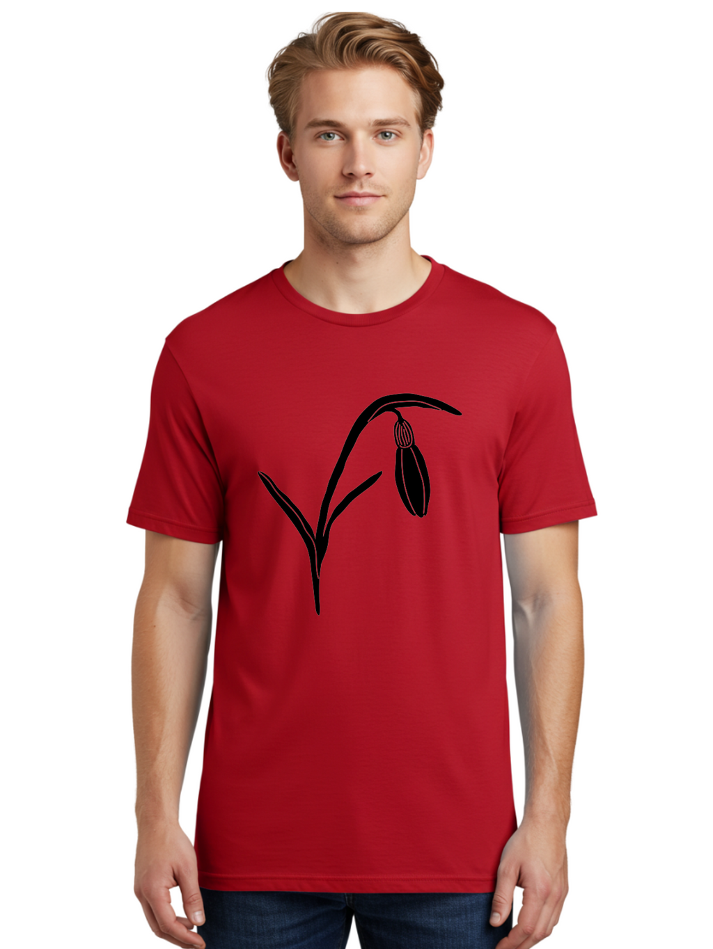Snowdrop Men'S Graphic Tee, 100% Cotton, Comfortable Casual Summer Wear, Machine Washable, Snowdrop Flower, Minimalist Design, Simple Graphics, Black Silhouette, Floral Illustration, Spring Flowers, Botanical Art, Elegant Lines Aac238