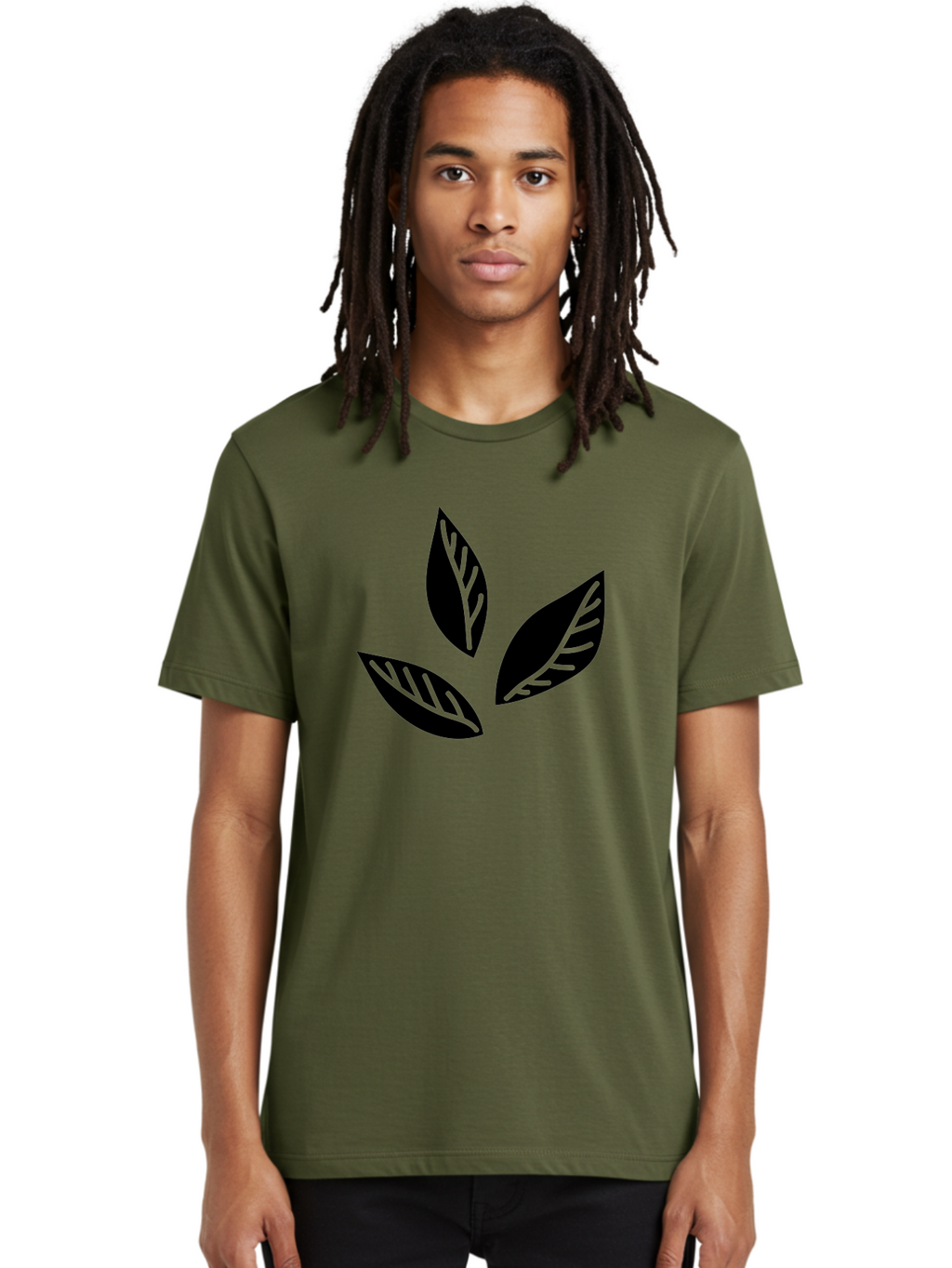Three-Leaves Men'S Graphic Tee, 100% Cotton, Comfortable Casual Summer Wear, Machine Washable, Three Leaves, Leafy Greens, Cannabis Leaves, Marijuana Leaves, Leaf Design, Minimalist Art, Green And Black, Simple Graphics, Abstract Leaves Aac242