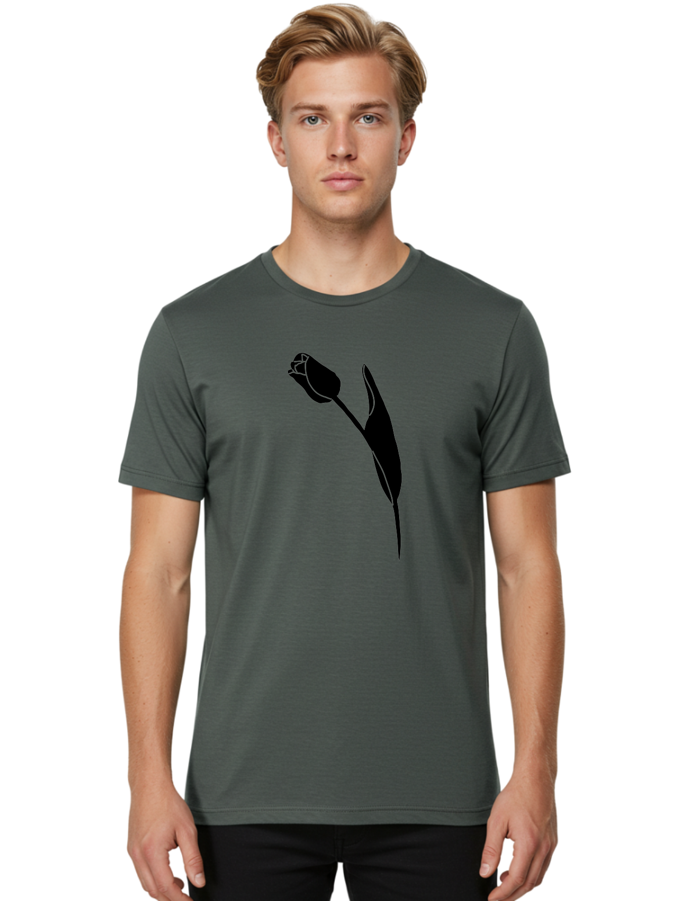 Tulip-Silhouette-1 Men'S Graphic Tee, 100% Cotton, Comfortable Casual Summer Wear, Machine Washable, Tulip Silhouette, Flower Graphic, Minimalist Design, Simple Shapes, Elegant Illustration, Floral Motif, Budding Flower Aac244