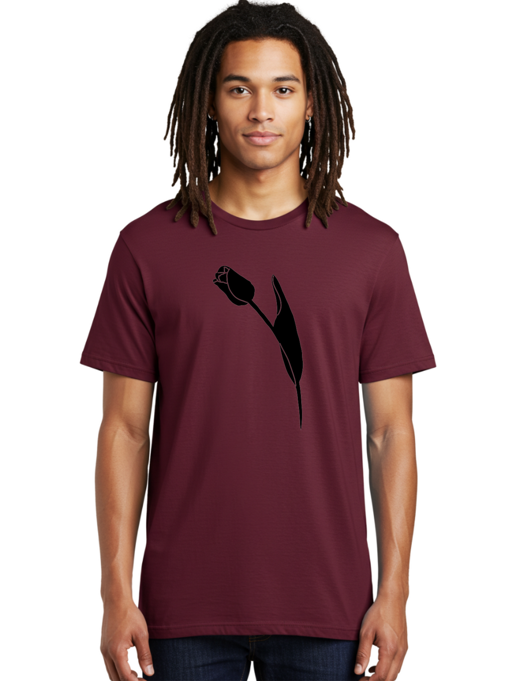 Tulip-Silhouette-1 Men'S Graphic Tee, 100% Cotton, Comfortable Casual Summer Wear, Machine Washable, Tulip Silhouette, Flower Graphic, Minimalist Design, Simple Shapes, Elegant Illustration, Floral Motif, Budding Flower Aac244