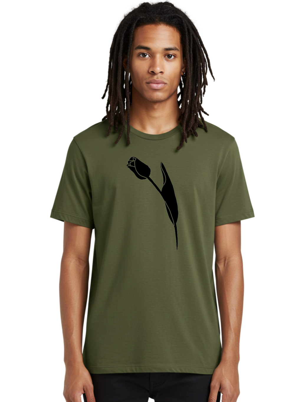 Tulip-Silhouette-1 Men'S Graphic Tee, 100% Cotton, Comfortable Casual Summer Wear, Machine Washable, Tulip Silhouette, Flower Graphic, Minimalist Design, Simple Shapes, Elegant Illustration, Floral Motif, Budding Flower Aac244