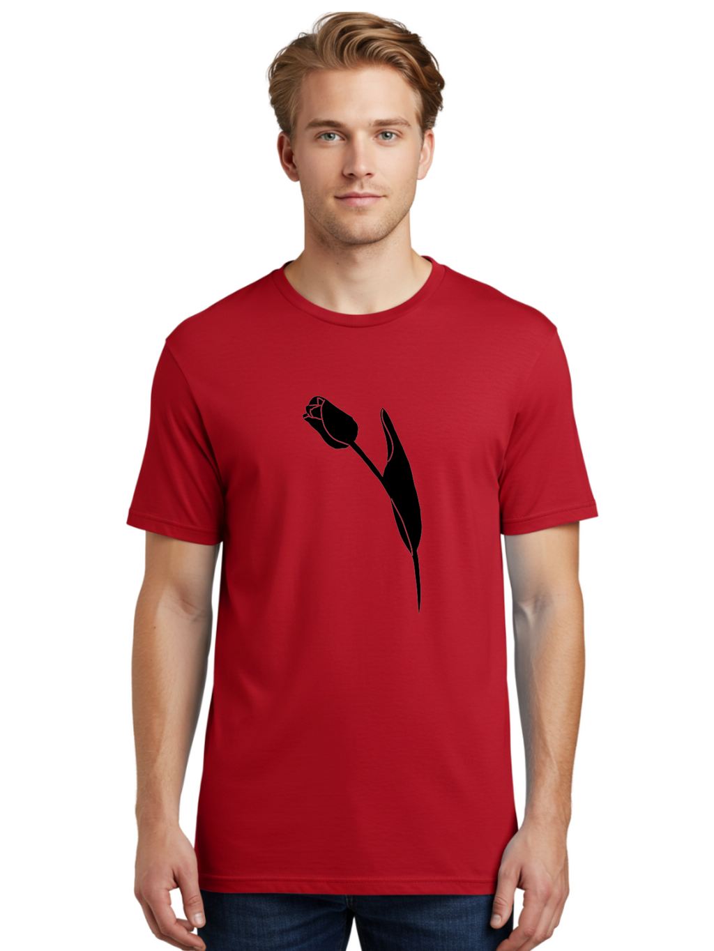Tulip-Silhouette-1 Men'S Graphic Tee, 100% Cotton, Comfortable Casual Summer Wear, Machine Washable, Tulip Silhouette, Flower Graphic, Minimalist Design, Simple Shapes, Elegant Illustration, Floral Motif, Budding Flower Aac244