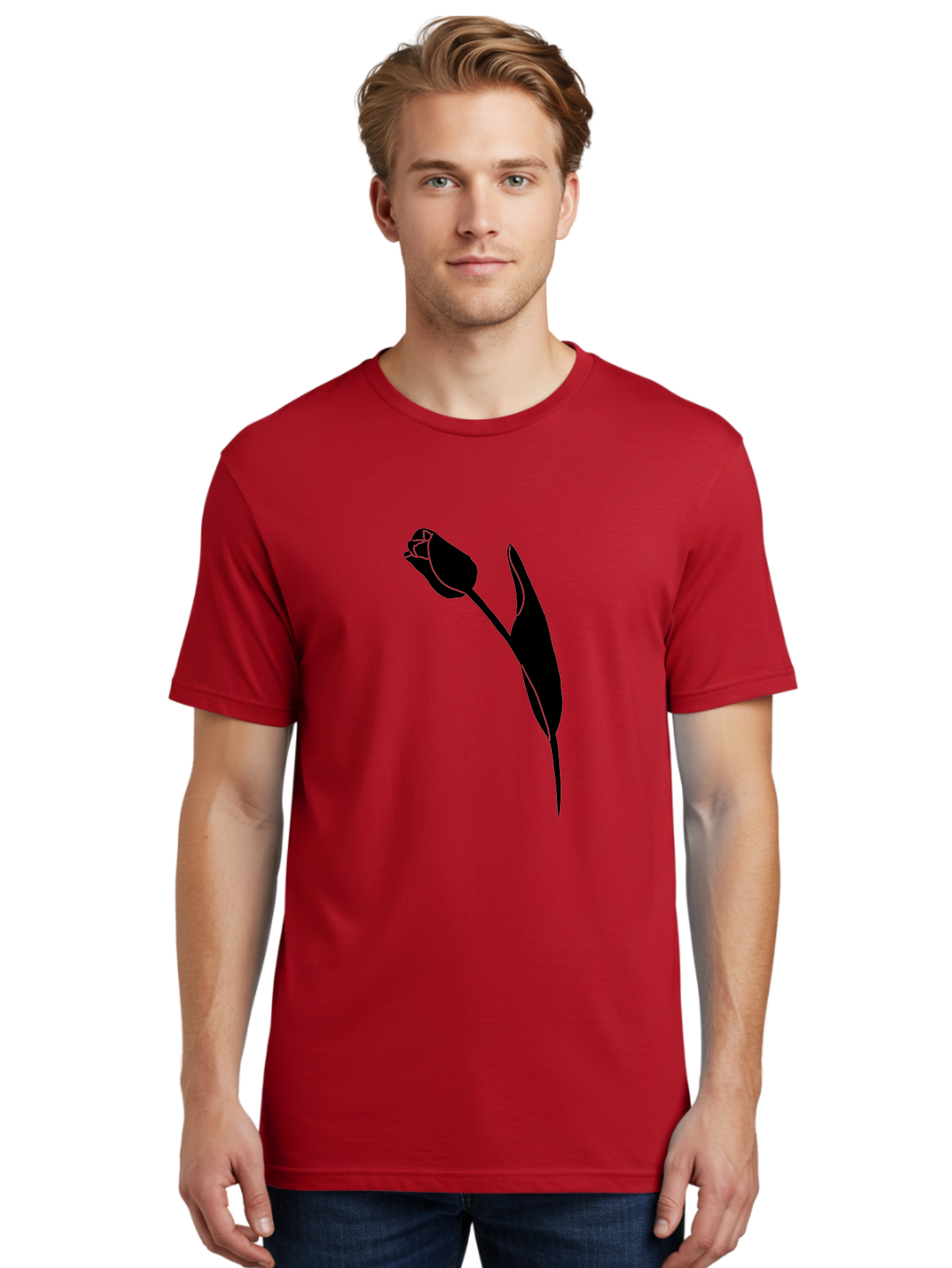 Tulip-Silhouette-1 Men'S Graphic Tee, 100% Cotton, Comfortable Casual Summer Wear, Machine Washable, Tulip Silhouette, Flower Graphic, Minimalist Design, Simple Shapes, Elegant Illustration, Floral Motif, Budding Flower Aac244