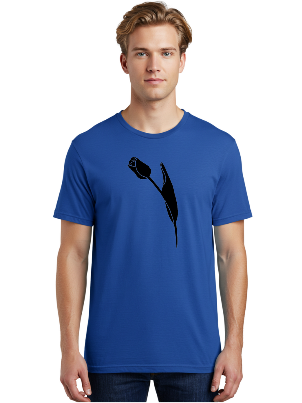 Tulip-Silhouette-1 Men'S Graphic Tee, 100% Cotton, Comfortable Casual Summer Wear, Machine Washable, Tulip Silhouette, Flower Graphic, Minimalist Design, Simple Shapes, Elegant Illustration, Floral Motif, Budding Flower Aac244