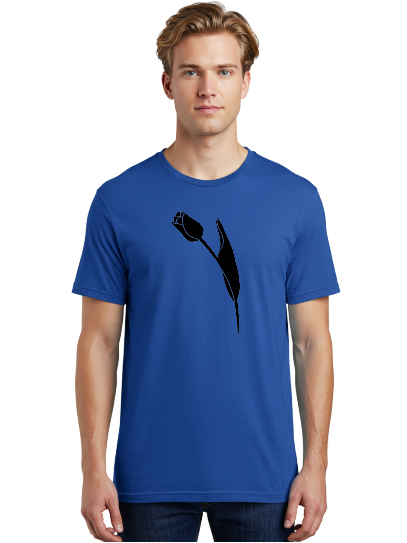 Tulip-Silhouette-1 Men'S Graphic Tee, 100% Cotton, Comfortable Casual Summer Wear, Machine Washable, Tulip Silhouette, Flower Graphic, Minimalist Design, Simple Shapes, Elegant Illustration, Floral Motif, Budding Flower Aac244