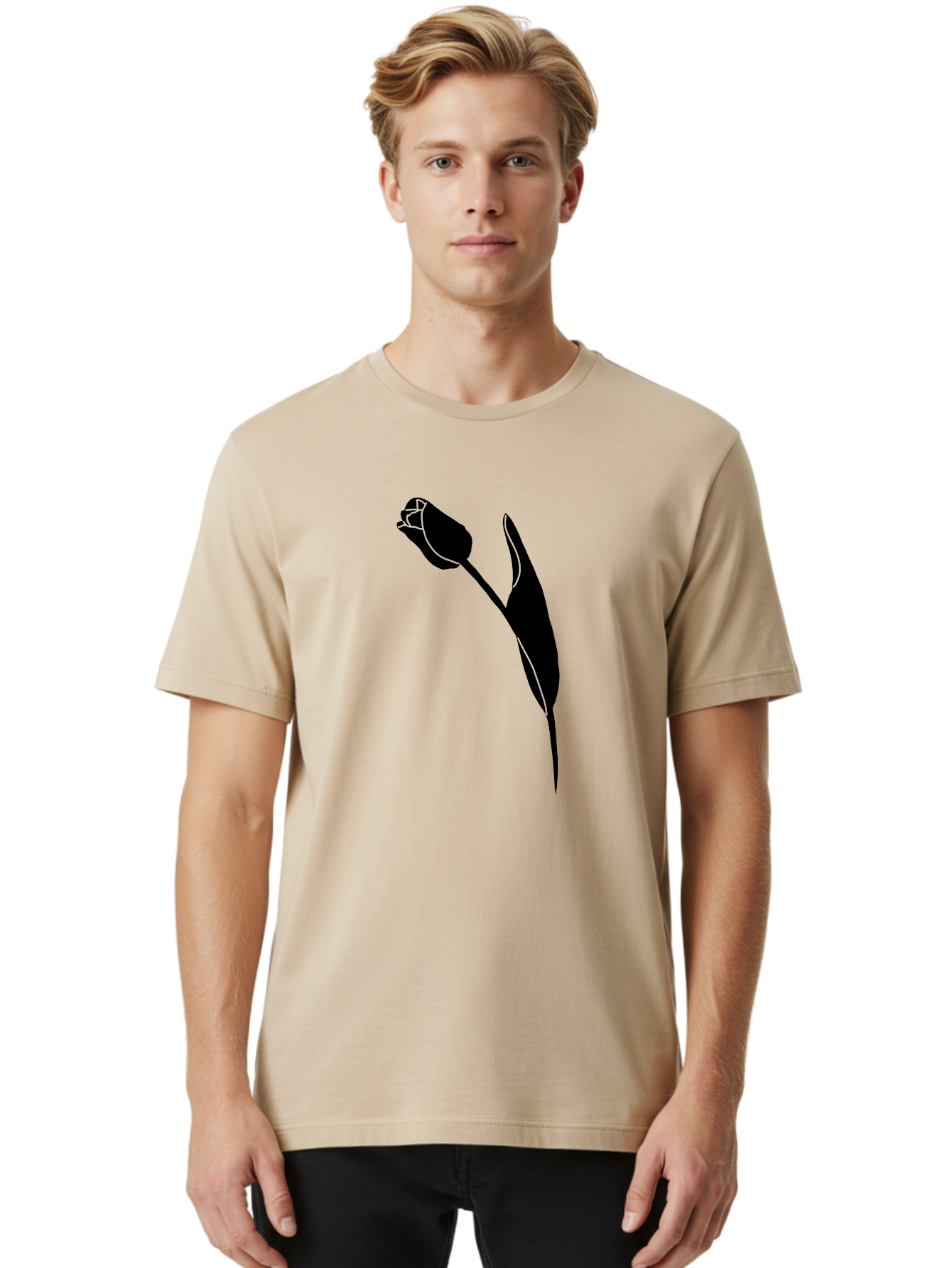 Tulip-Silhouette-1 Men'S Graphic Tee, 100% Cotton, Comfortable Casual Summer Wear, Machine Washable, Tulip Silhouette, Flower Graphic, Minimalist Design, Simple Shapes, Elegant Illustration, Floral Motif, Budding Flower Aac244