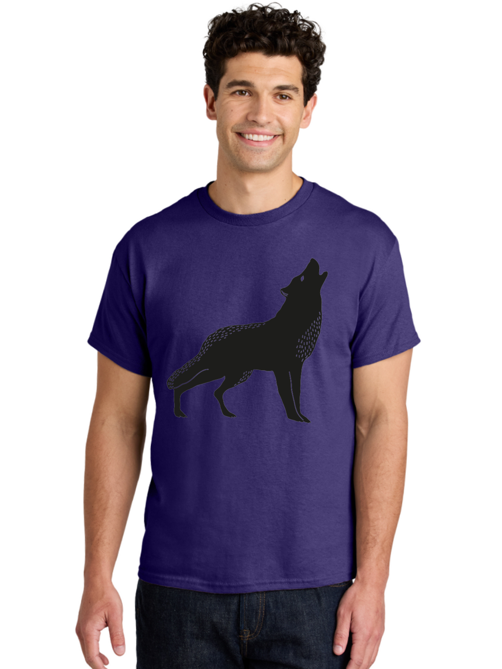 Wolf-Silhouette Men'S Graphic Tee, 100% Cotton, Comfortable Casual Summer Wear, Machine Washable, Wolf Silhouette, Howling At The Moon, Wildlife Art, Animal Graphics, Wild Animal, Abstract Design Aac249