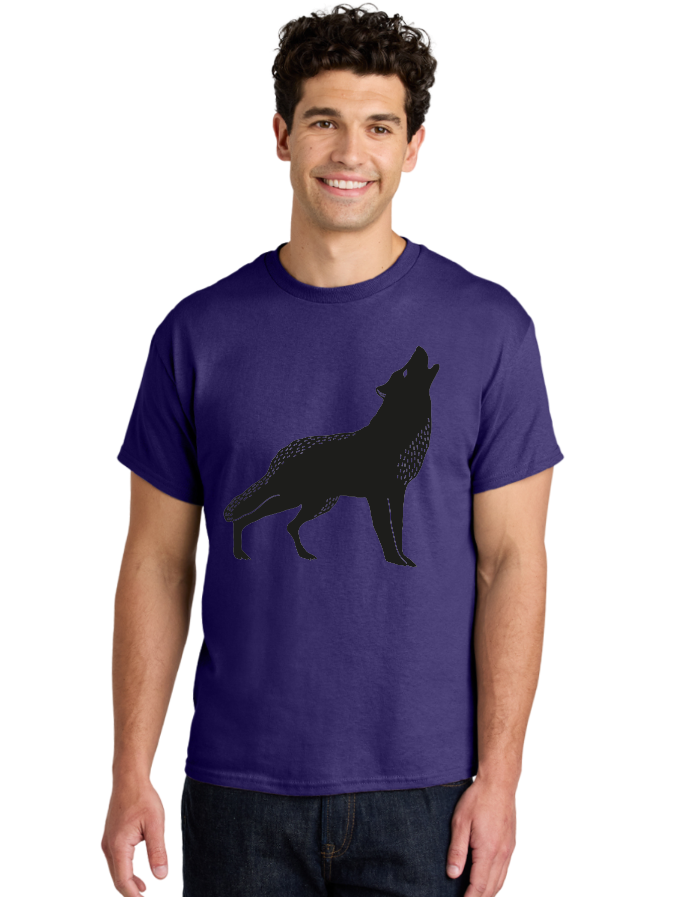Wolf-Silhouette Men'S Graphic Tee, 100% Cotton, Comfortable Casual Summer Wear, Machine Washable, Wolf Silhouette, Howling At The Moon, Wildlife Art, Animal Graphics, Wild Animal, Abstract Design Aac249