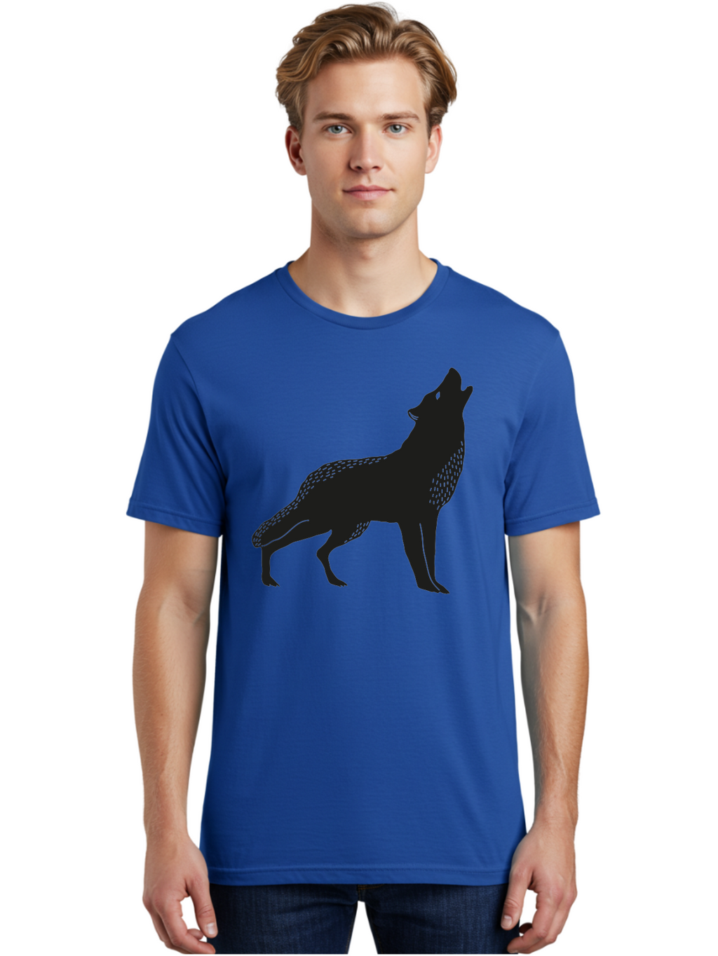 Wolf-Silhouette Men'S Graphic Tee, 100% Cotton, Comfortable Casual Summer Wear, Machine Washable, Wolf Silhouette, Howling At The Moon, Wildlife Art, Animal Graphics, Wild Animal, Abstract Design Aac249