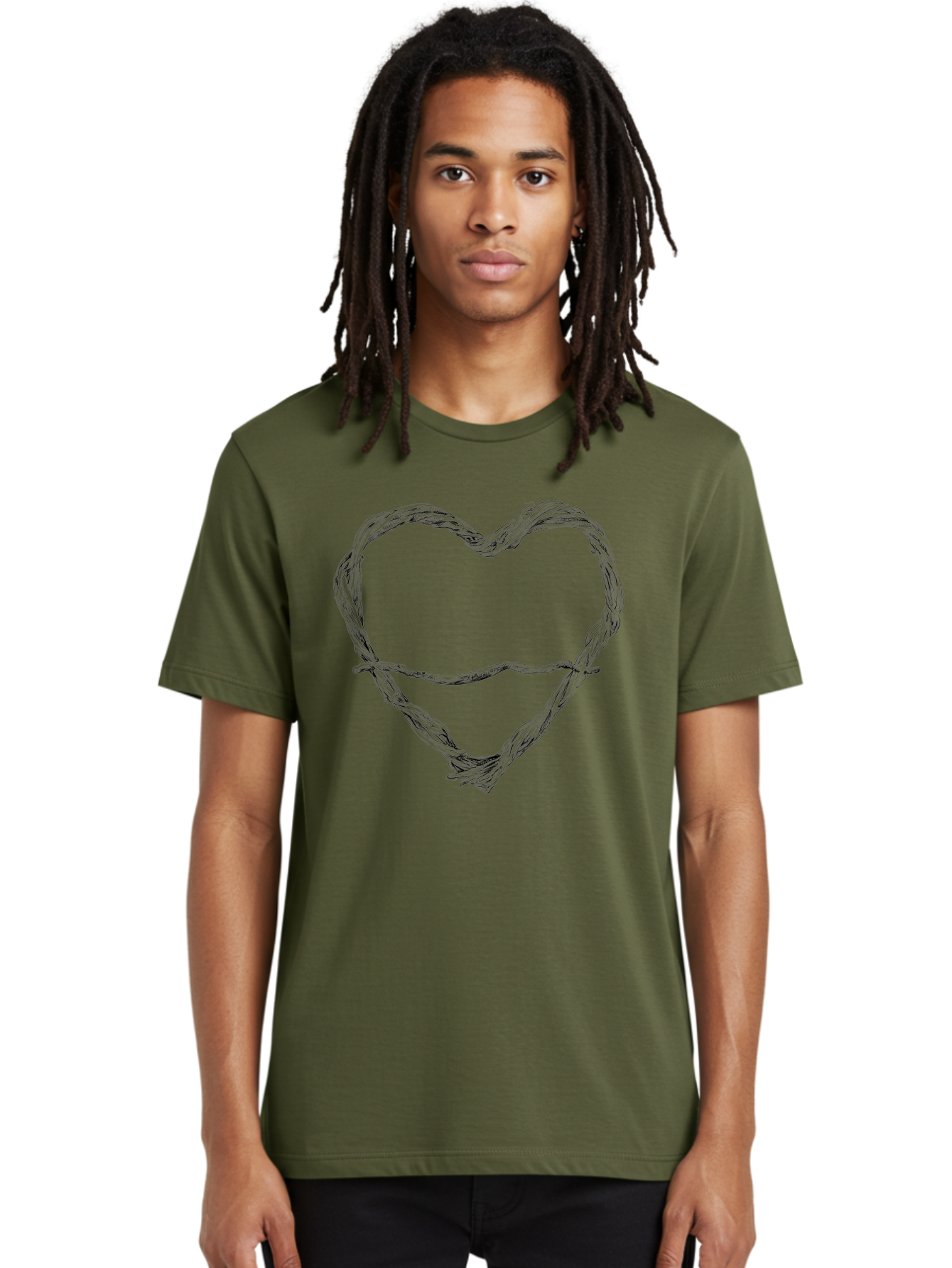 Barbed-Wire-Heart Men'S Graphic Tee, 100% Cotton, Comfortable Casual Summer Wear, Machine Washable, Barbed Wire, Heart Shape, Twisted Metal, Symbolic Representation, Emotional Expression, Protest Art, Social Commentary, Edgy Design, Aac251