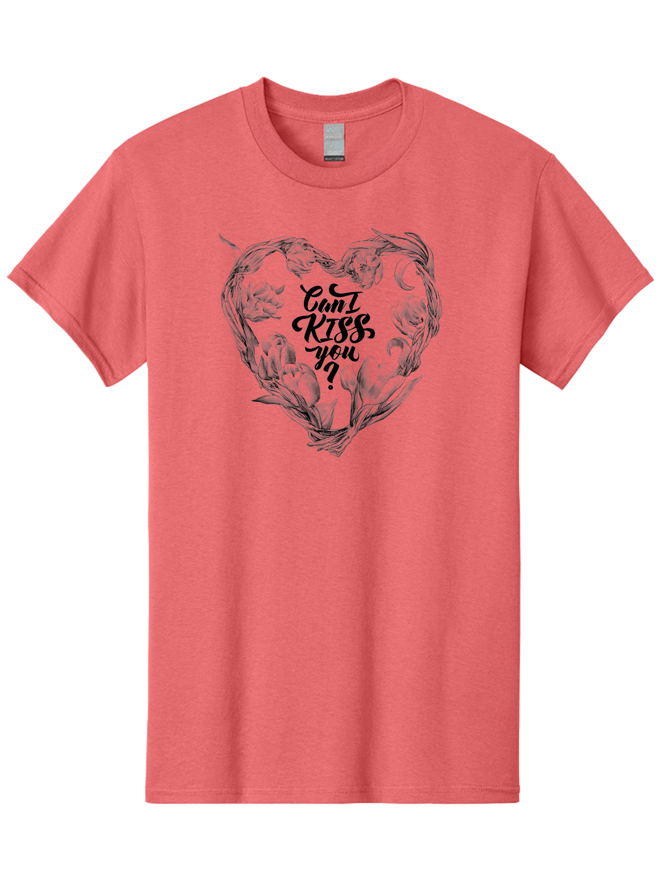 Cant-Kiss-You Men'S Graphic Tee, 100% Cotton, Comfortable Casual Summer Wear, Machine Washable, Romantic Illustration, Floral Heart, Love Quote, Elegant Typography, Flowers, Heart Shape, Valentines Day Aac254