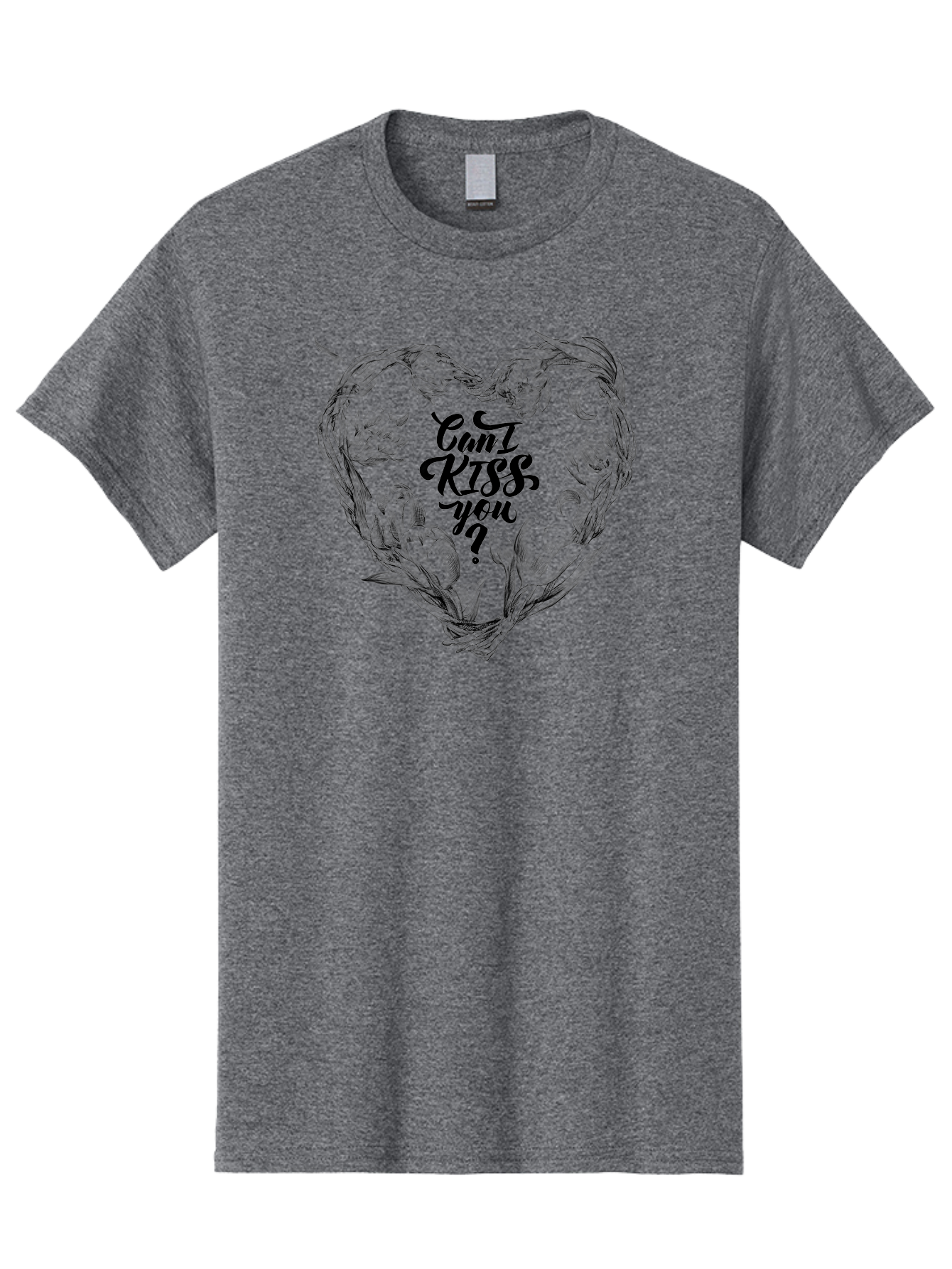 Cant-Kiss-You Men'S Graphic Tee, 100% Cotton, Comfortable Casual Summer Wear, Machine Washable, Romantic Illustration, Floral Heart, Love Quote, Elegant Typography, Flowers, Heart Shape, Valentines Day Aac254