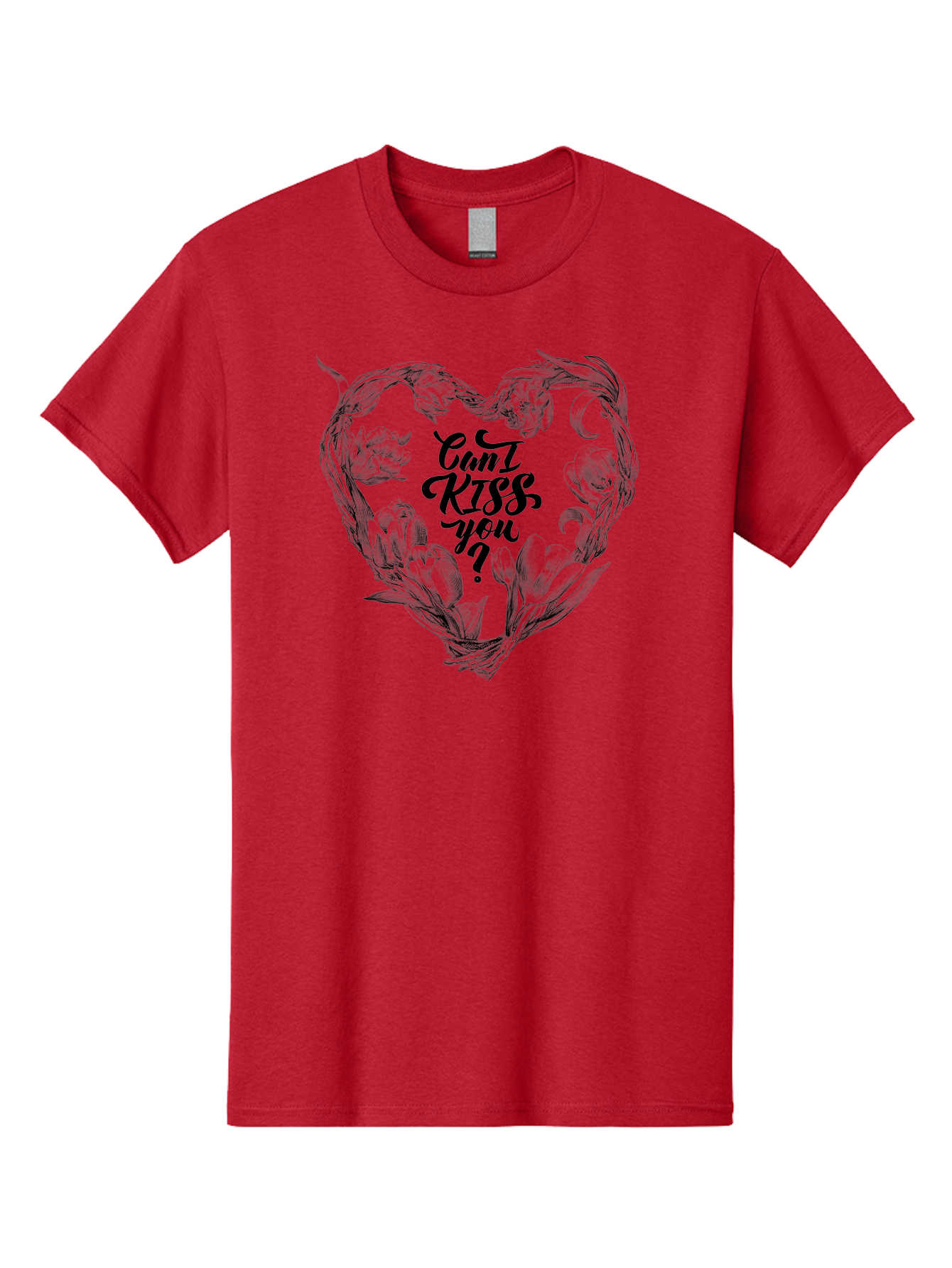 Cant-Kiss-You Men'S Graphic Tee, 100% Cotton, Comfortable Casual Summer Wear, Machine Washable, Romantic Illustration, Floral Heart, Love Quote, Elegant Typography, Flowers, Heart Shape, Valentines Day Aac254